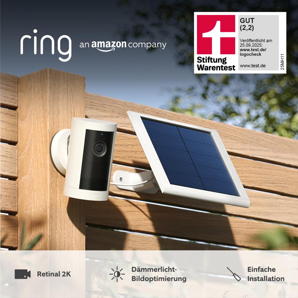 Detalle de Ring Außenkamera Plus Solar – kabellose 2K-Überwachungskamera mit Solarenergie