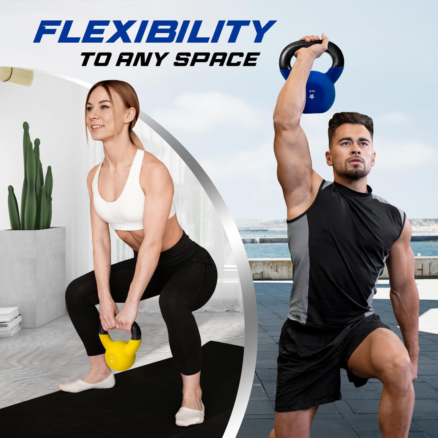 Detalle de Yes4All Kettlebell aus Gusseisen (Neopren) – 2–20 kg, farbcodiert