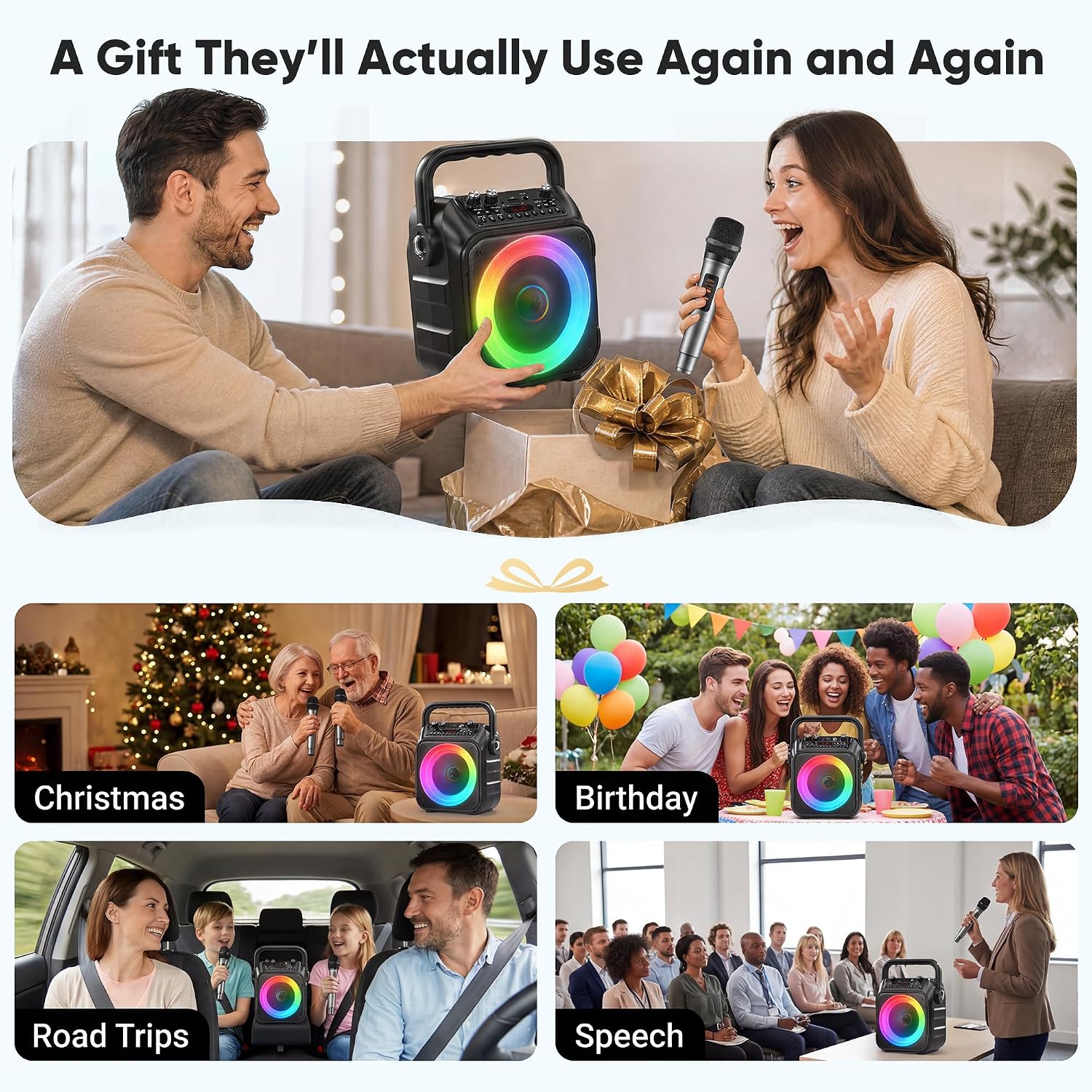 Thumbnail 6 de Karaoke Machine with 2 Wireless Microphones: Portable Bluetooth Speaker for Home & Parties