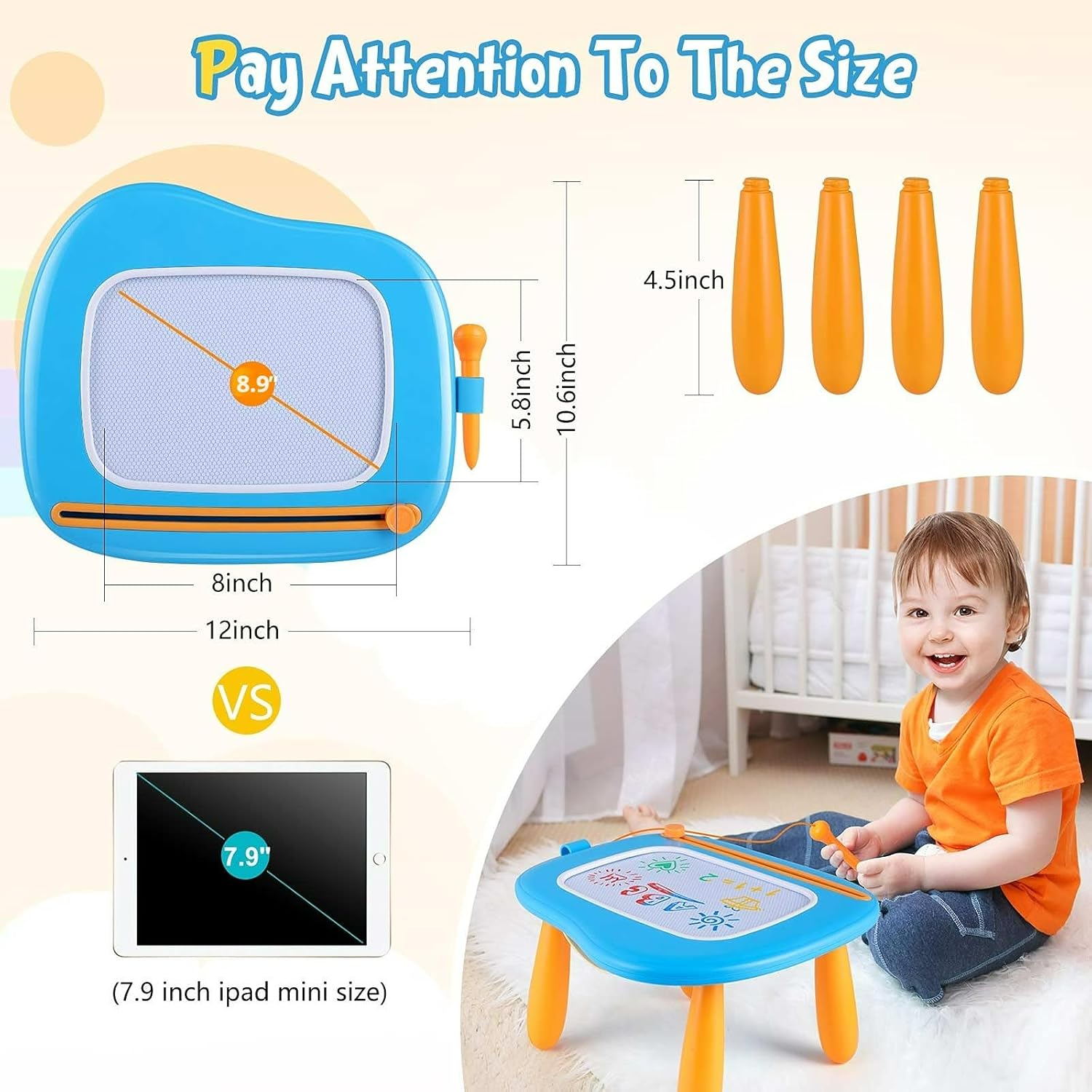 Detalle de Smasiagon Magnetic Drawing Board for Kids — 4-Color Doodle Pad for Ages 1-3 (Blue)