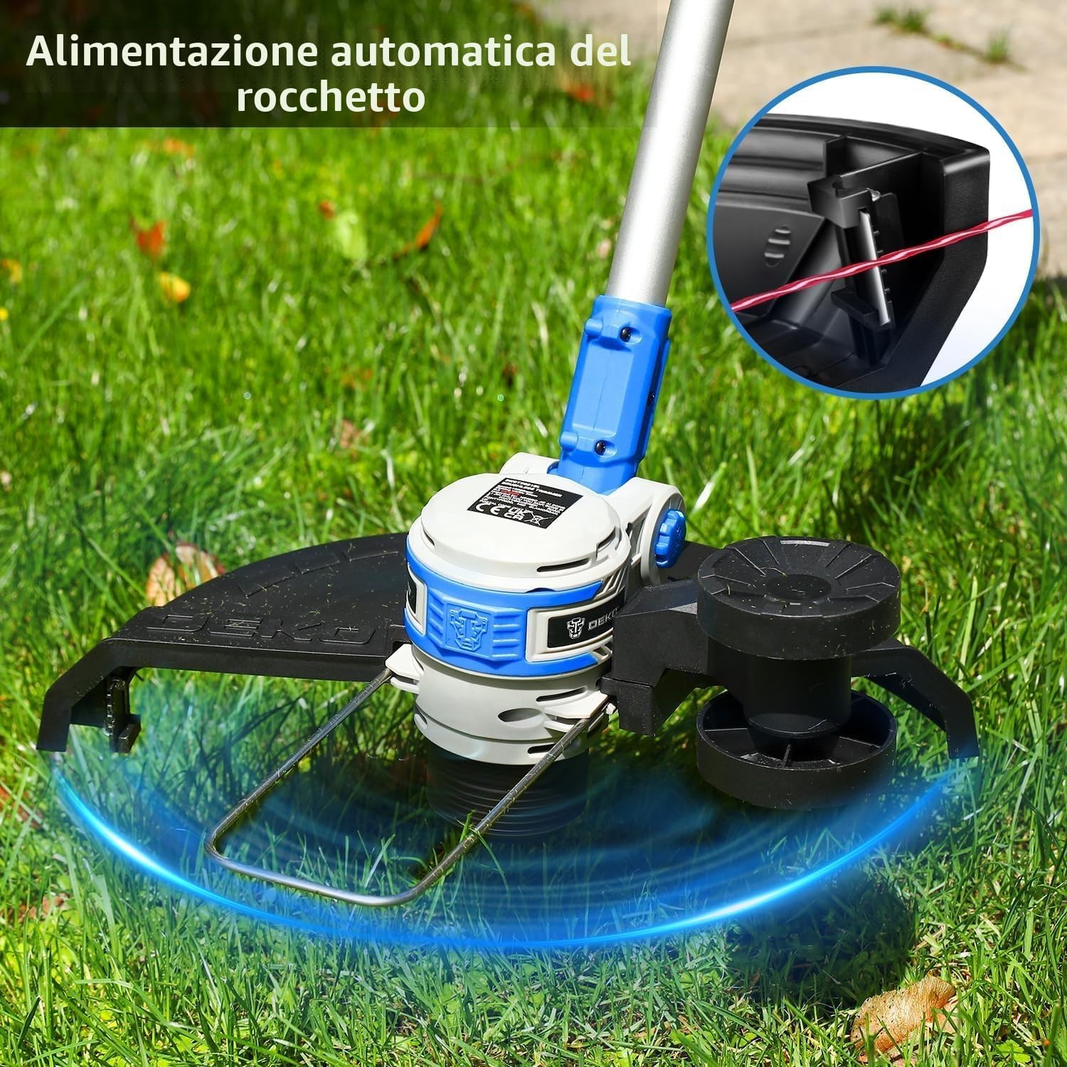 Detalle 2 de DEKOPRO 20v Tagliaerba Elettrico 2 in 1: decespugliatore e tagliaerba senza filo con 2 batterie e caricatore