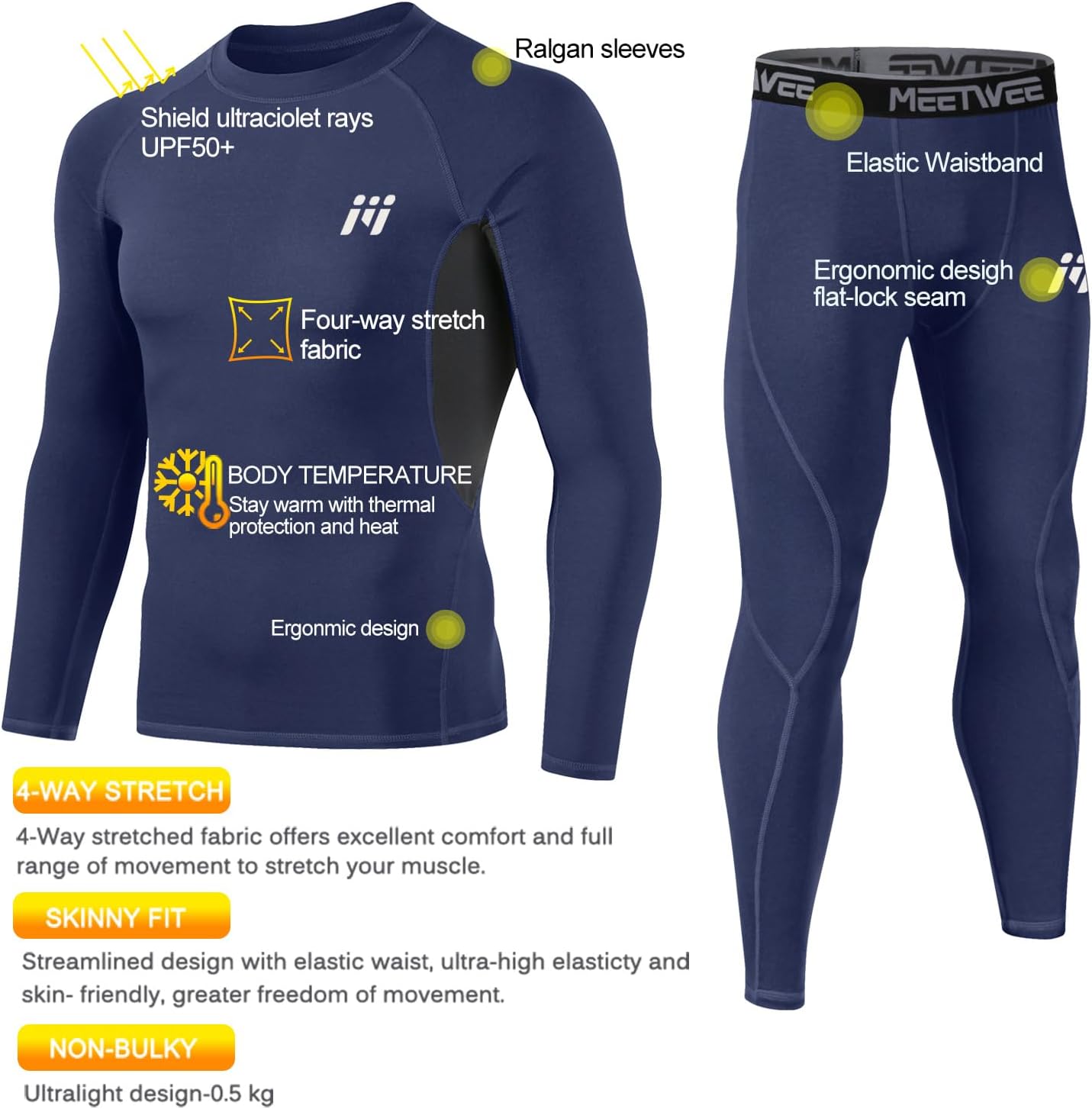 Detalle de MEETWEE Men’s Thermal Underwear Set – Winter Long Sleeve Base Layer for Active Outdoor Workouts