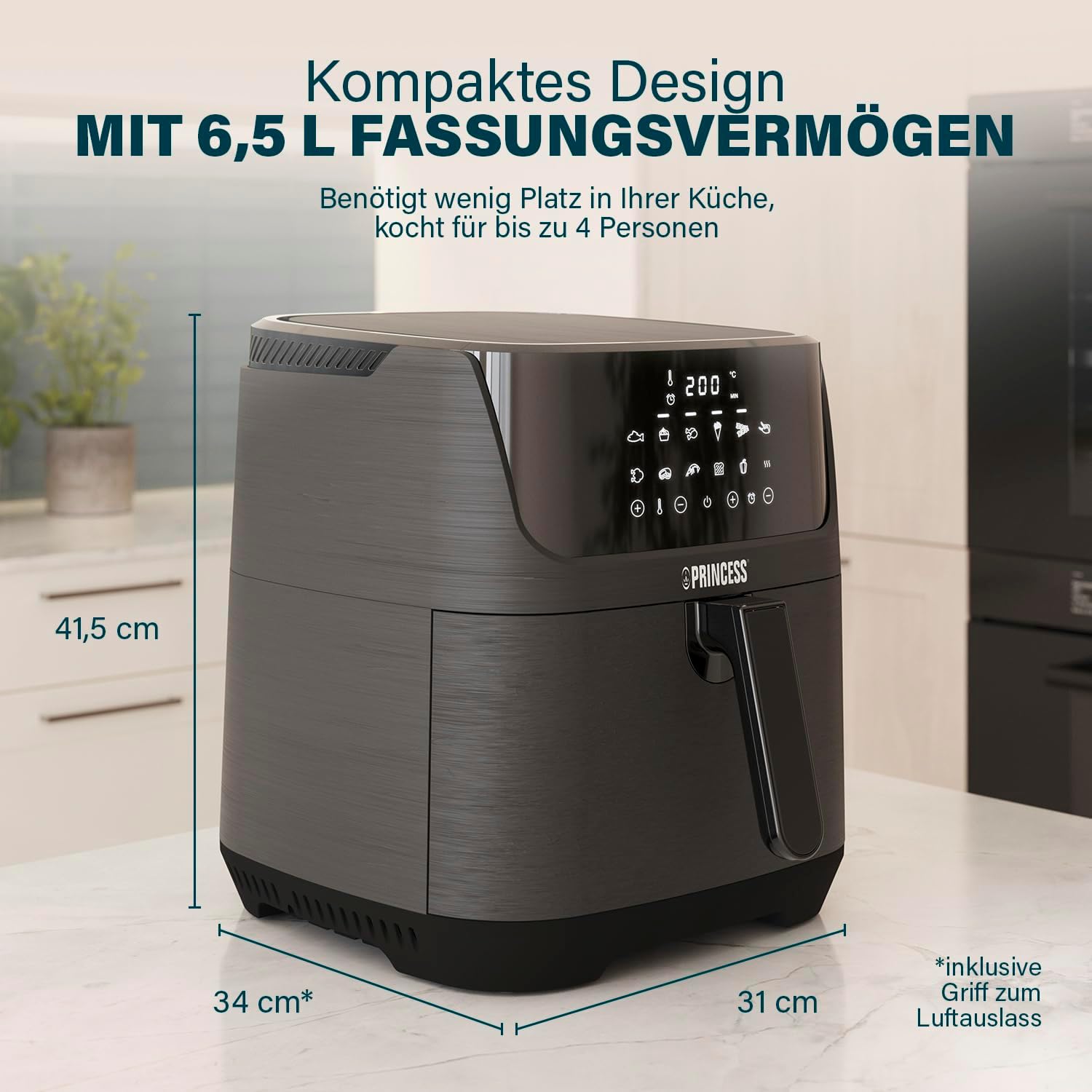 Detalle de Princess Digitale Heißluftfritteuse 6,5 L mit Trennwand (182061) – 12 Programme, Touchscreen