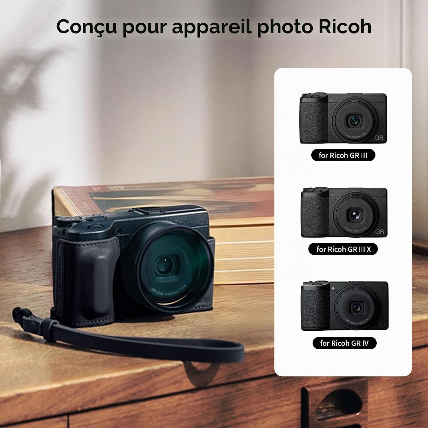 Detalle de SmallRig Étui en Cuir Véritable Série GR IV/GR III pour Ricoh GR IV/GR III — Noir
