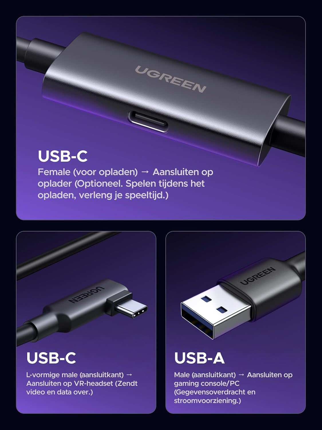 Thumbnail 6 de UGREEN Link-kabel met oplaadfunctie, 5 m, 18 W en USB 3.0 tot 5 Gbps