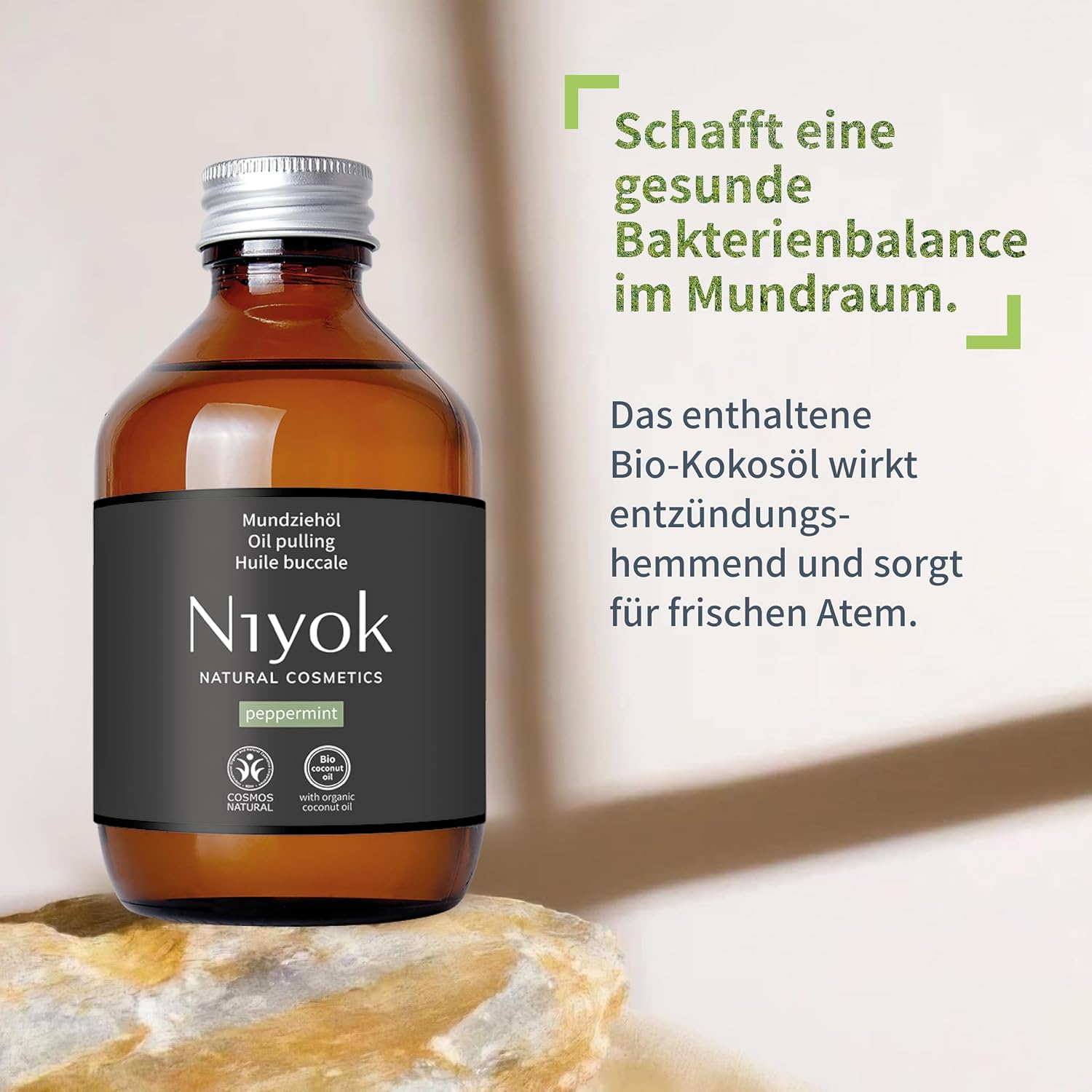 Detalle de Niyok Mundziehöl Pfefferminze – Bio Kokosöl (200 ml) für Ölziehen