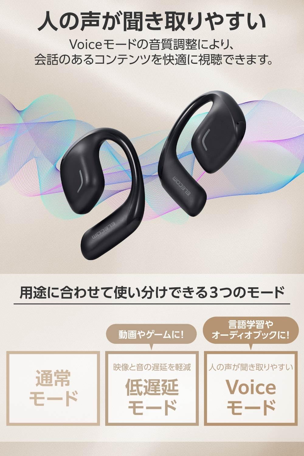 Detalle de エレコム LBT-ECOWS01MBK オープンイヤーイヤホン Bluetooth 5.4・片耳約9.8g