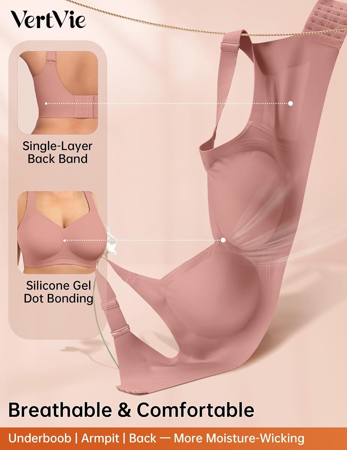 Detalle 2 de Vertvie Gel Push-Up Wireless Full-Coverage Bra for Plus-Size Women