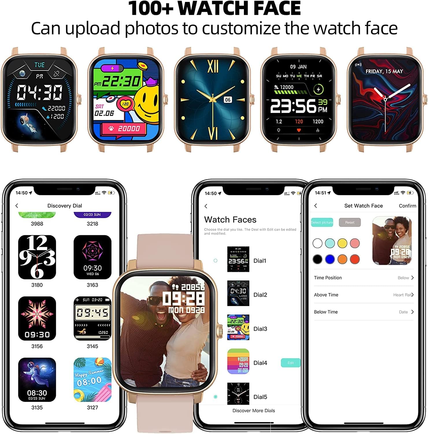 Detalle de FirYawee 1.7-inch Touchscreen Smart Watch (Blue) with heart rate, SpO2 and call notifications