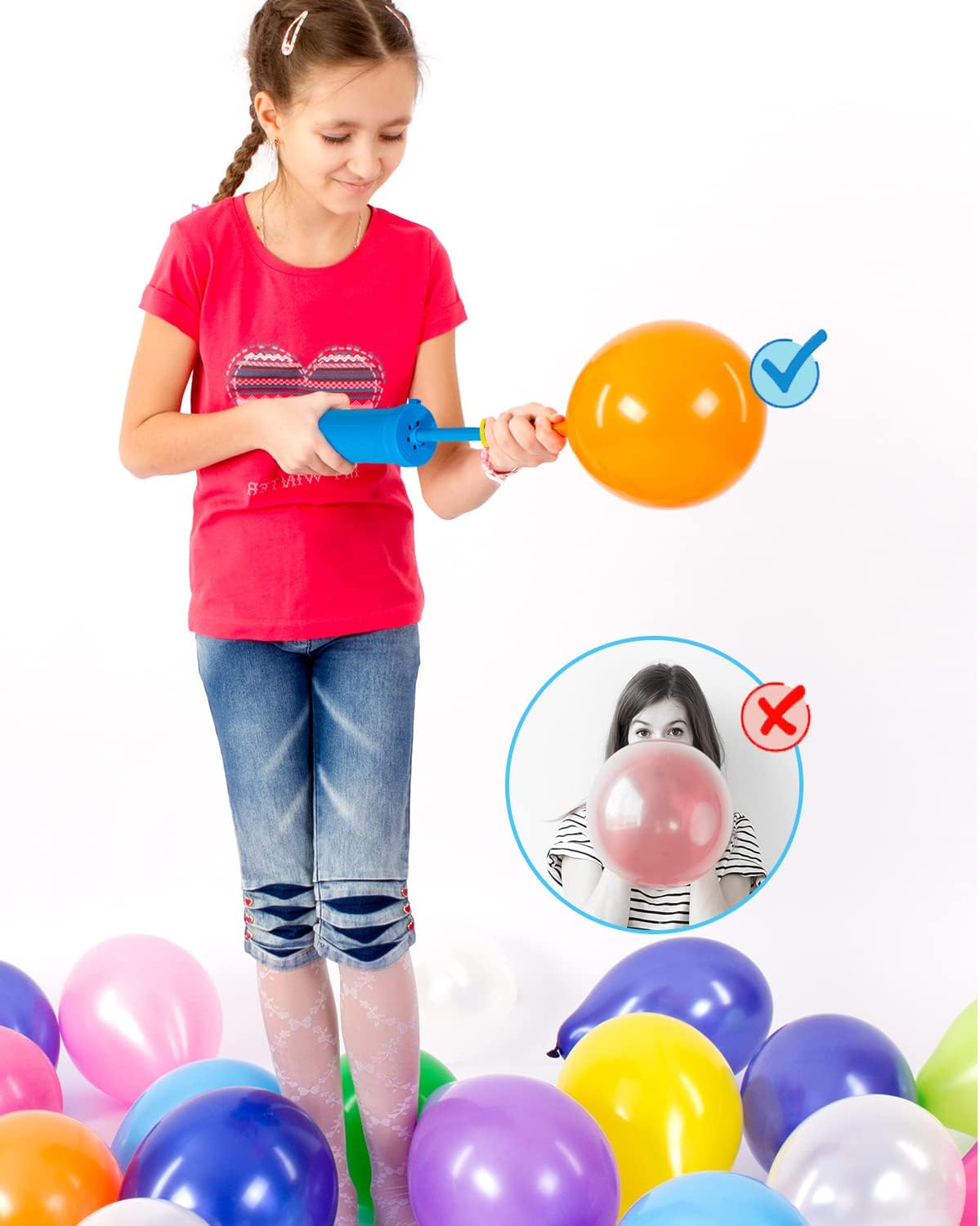 Detalle de Ballonpumpe Hand – Luftpumpe für Ballons, Blau/Rosa, 17,5 × 5 cm