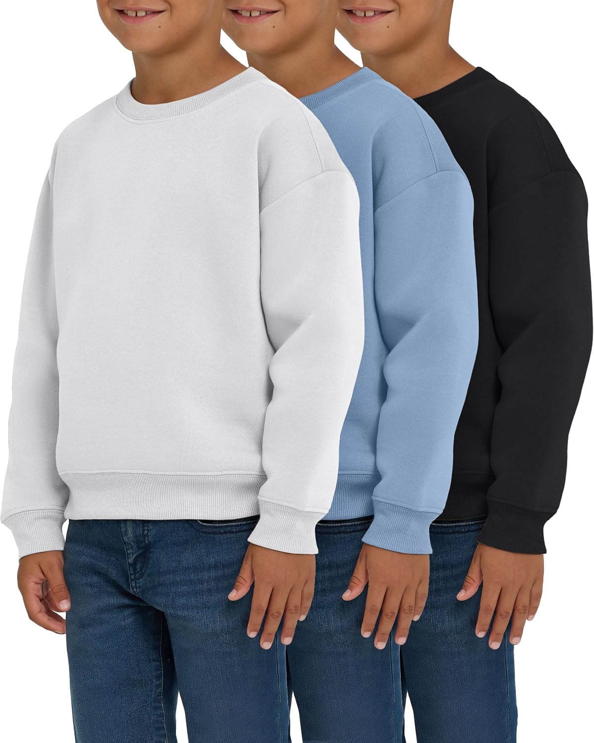 Detalle de PURE CHAMP 3-Pack Boys’ Fleece Crewneck Sweatshirts, Midweight, 4-Way Stretch