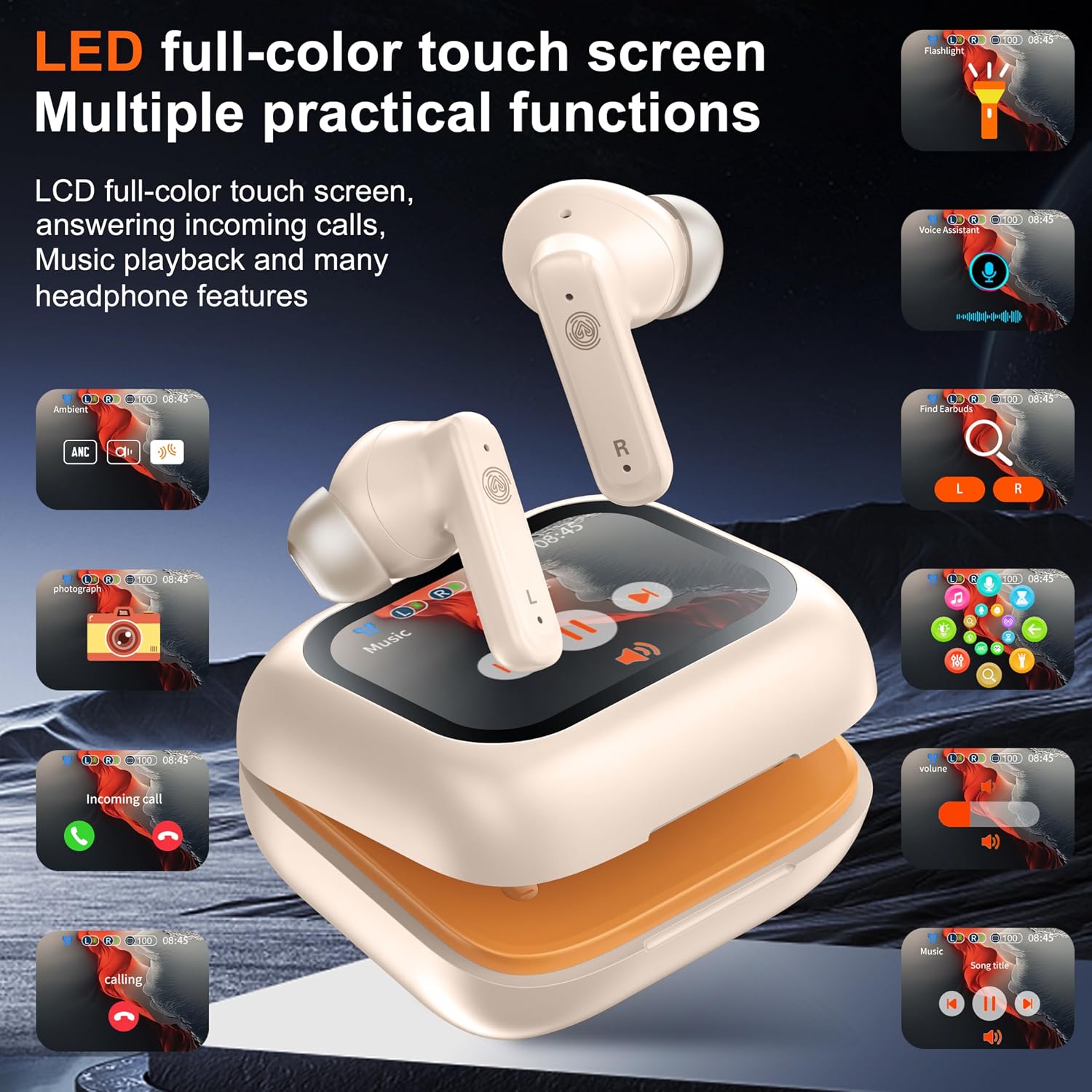 Detalle 2 de THREE PEACHES Wireless Earbuds with Touch LED ANC, Bluetooth ENC and Gaming Sound Modes