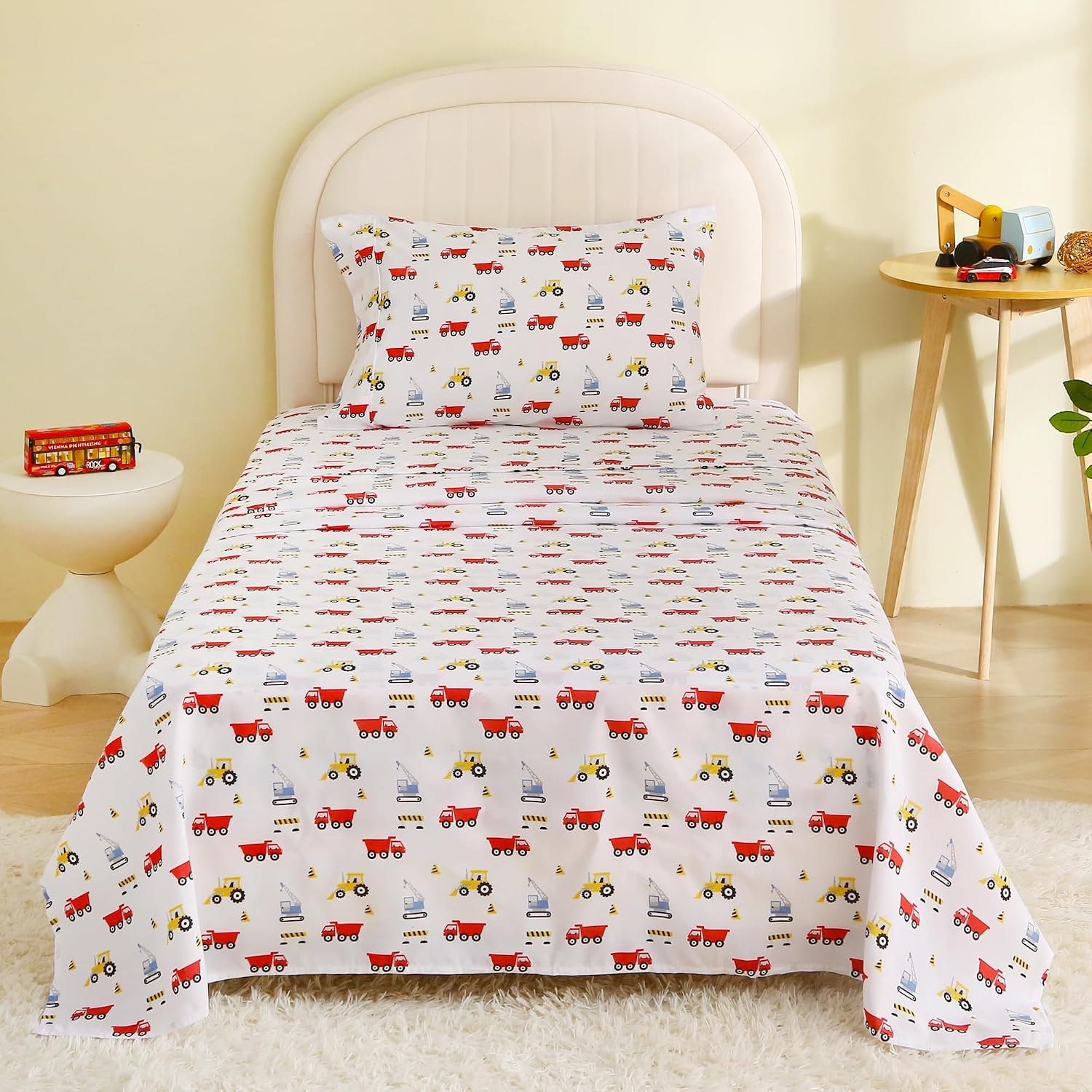 Detalle de softan MICSHTKIDTRUCKT Twin Kids’ Sheet Set, Microfibre, Construction Print