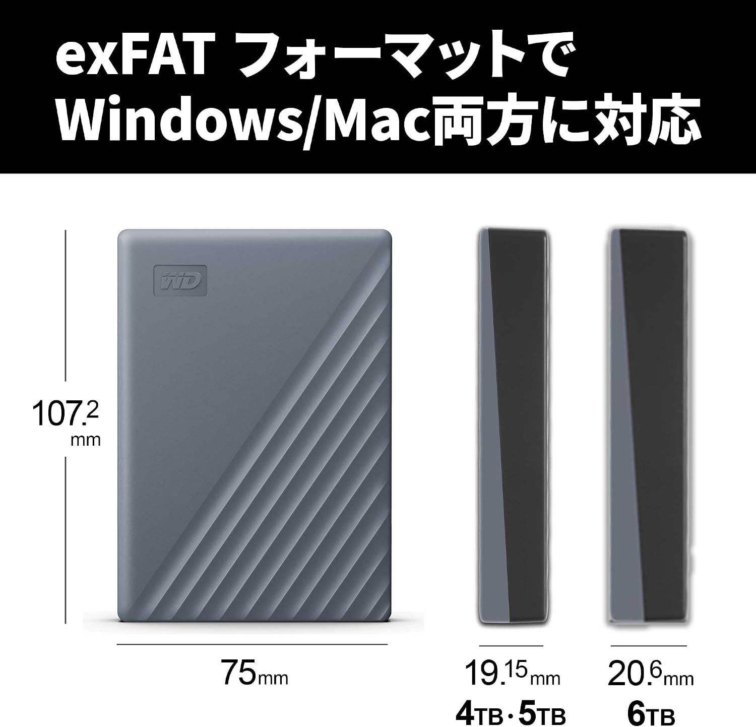 Detalle 2 de ウエスタンデジタル My Passport USB-C WDBY3J0060BGY-WESN ポータブルHDD 6TB グレー