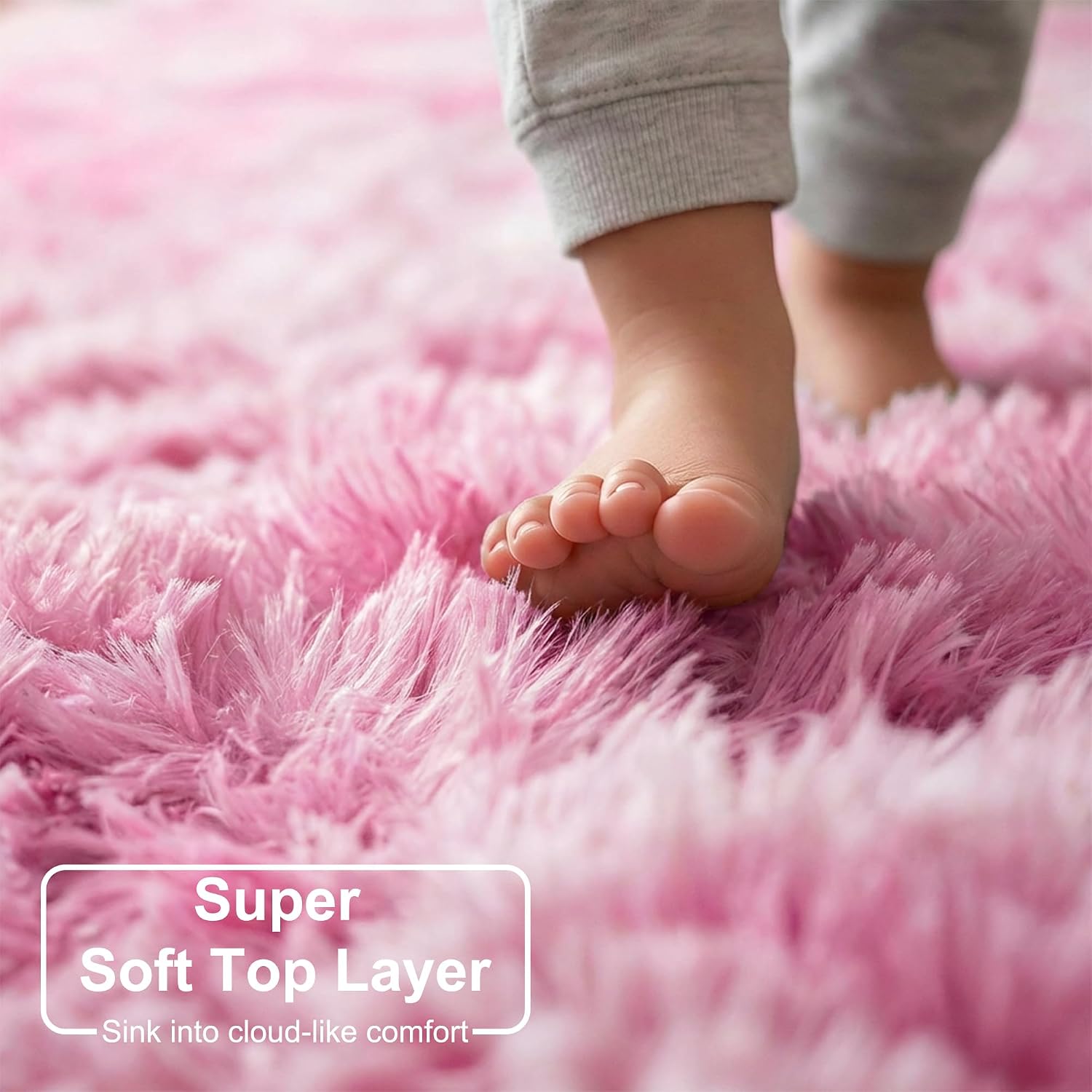 Thumbnail 3 de Amdrebio Pink Area Rugs 4' x 6' Pink-and-White Microfiber Shag Rug