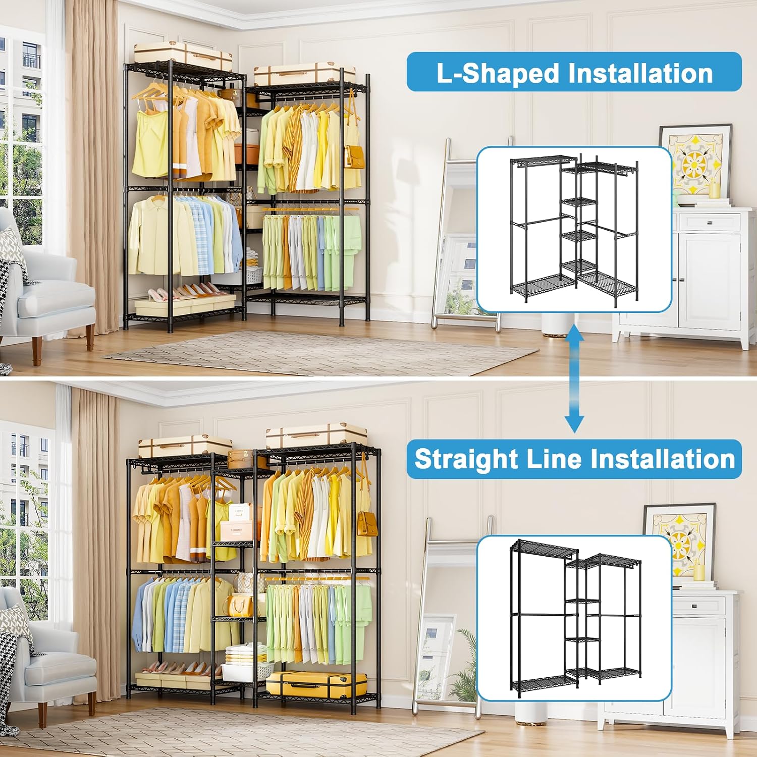 Thumbnail 1 de Ulif E4 UHK0103B Garment Rack with Adjustable Shelves and 4 Hanging Rods