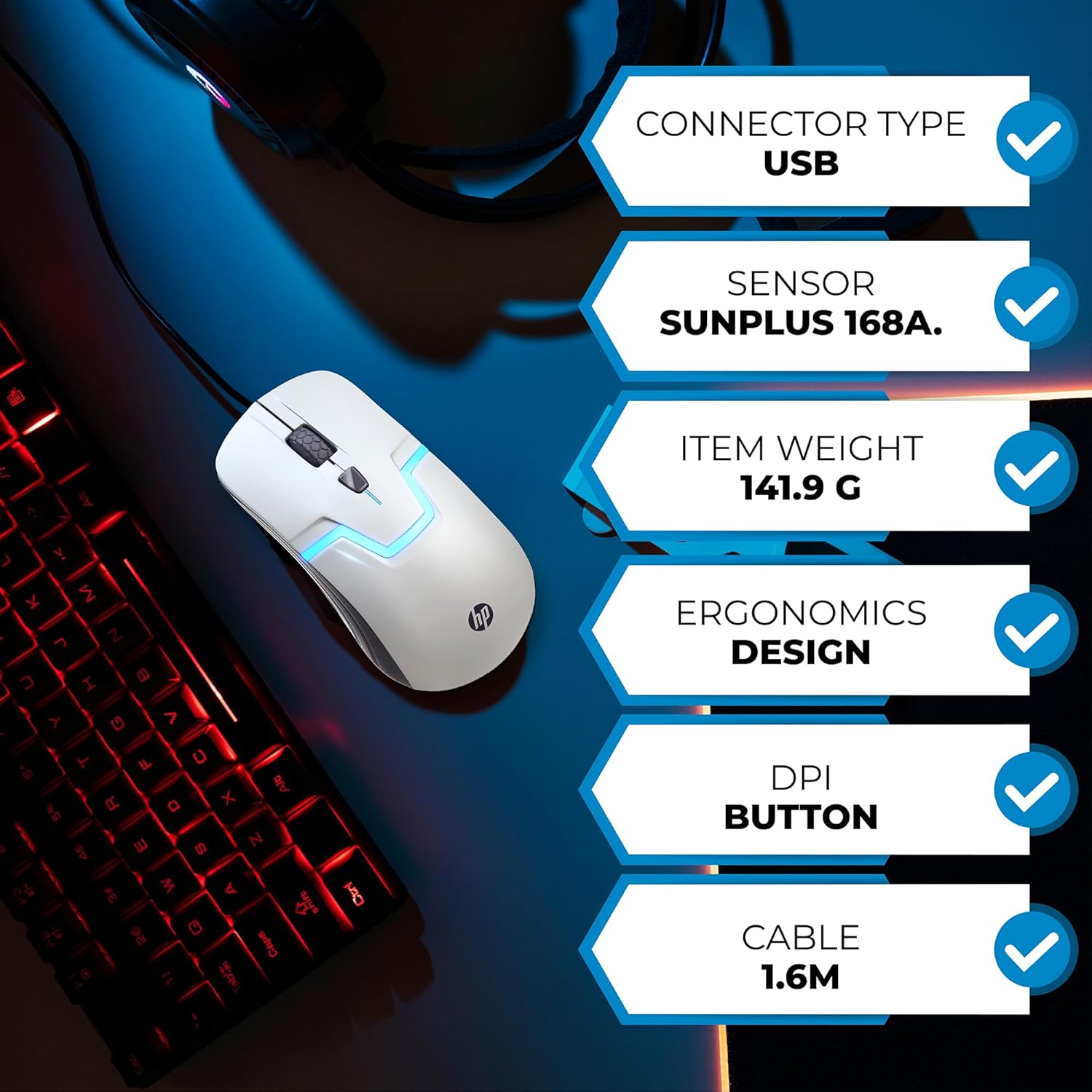 Thumbnail 2 de HP Wired Gaming Mouse (Optical Sensor) with 7-Color LED Lighting