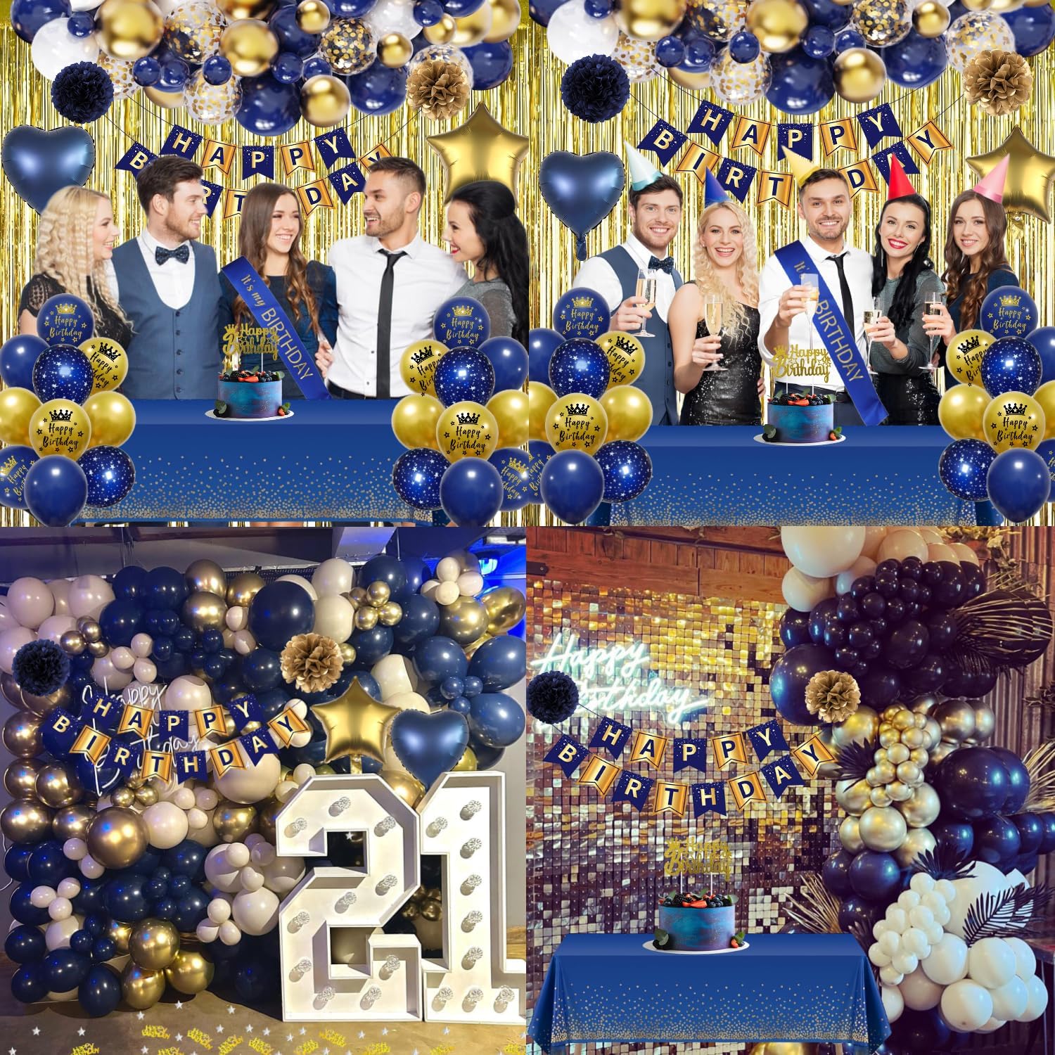 Thumbnail 6 de Navy Blue and Gold Birthday Decorations 274x137cm tablecloth