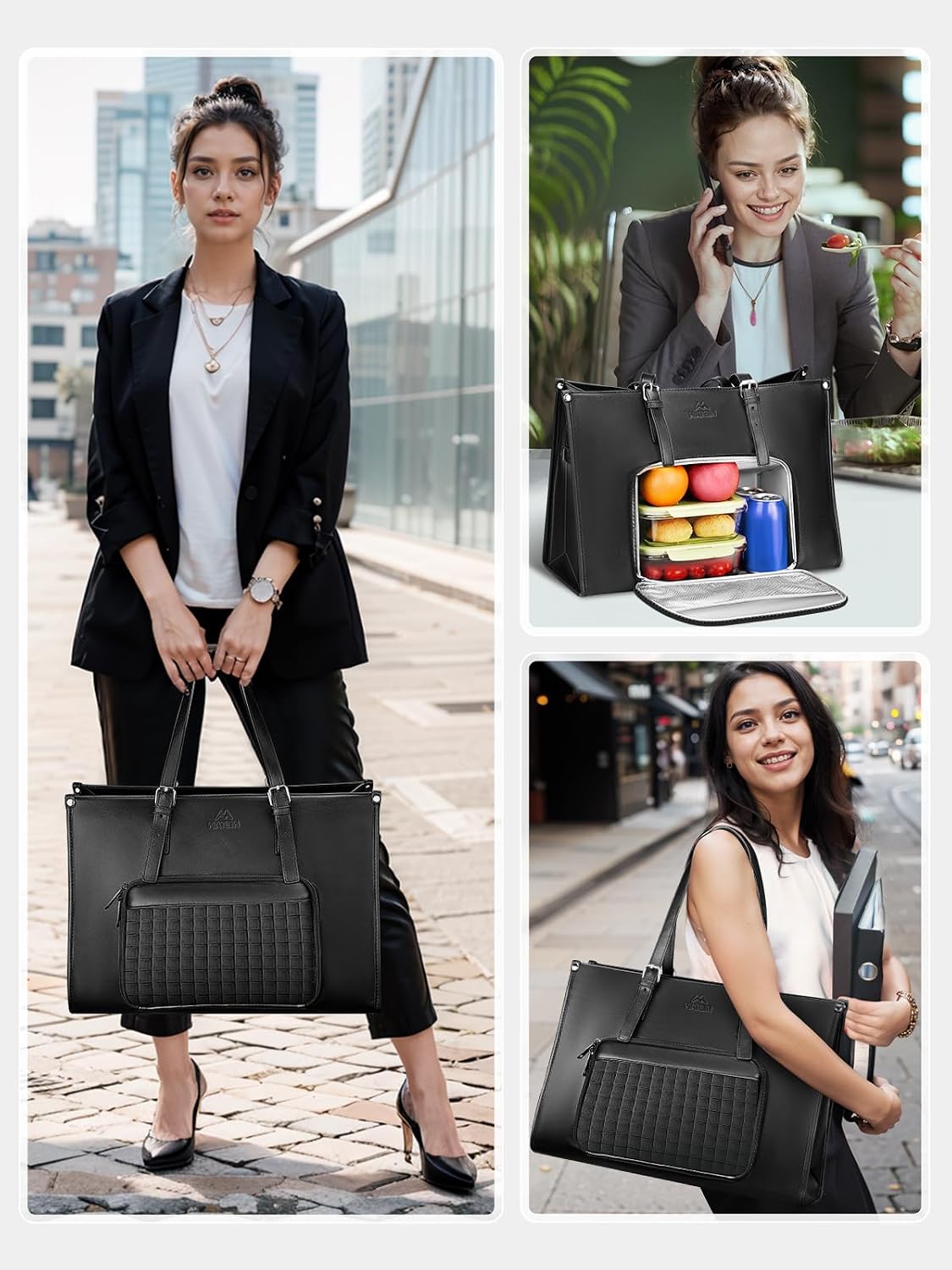 Detalle de MATEIN Borsa Lavoro Donna con Scomparto Pranzo Isolato 15,6” – Borsa PC in PU impermeabile, Nero