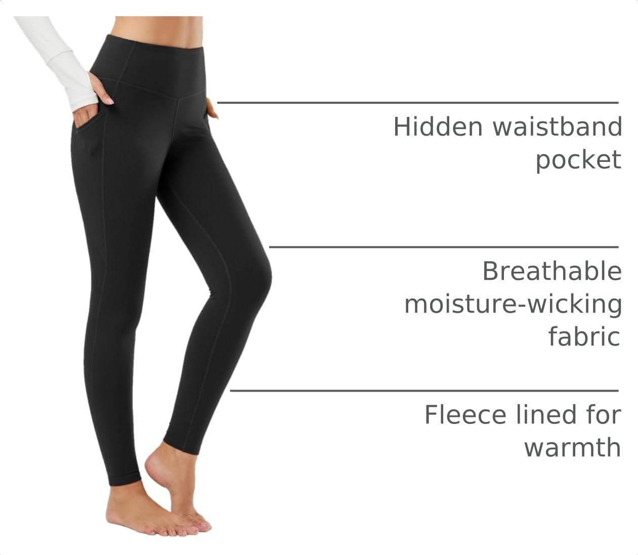 Detalle 2 de BALEAF Women's Fleece-Lined Thermal Leggings with Pockets, Water-Resistant