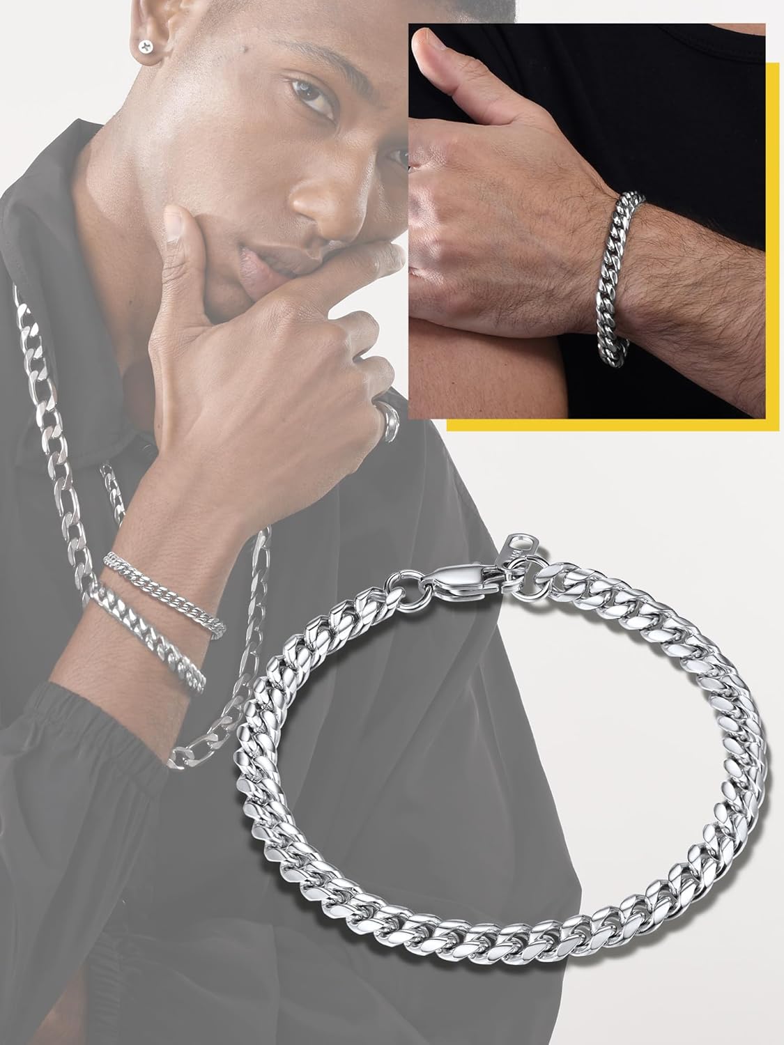 Thumbnail 2 de PROSTEEL Bracciale da uomo in acciaio inox placcato oro con catena cubana ritorta