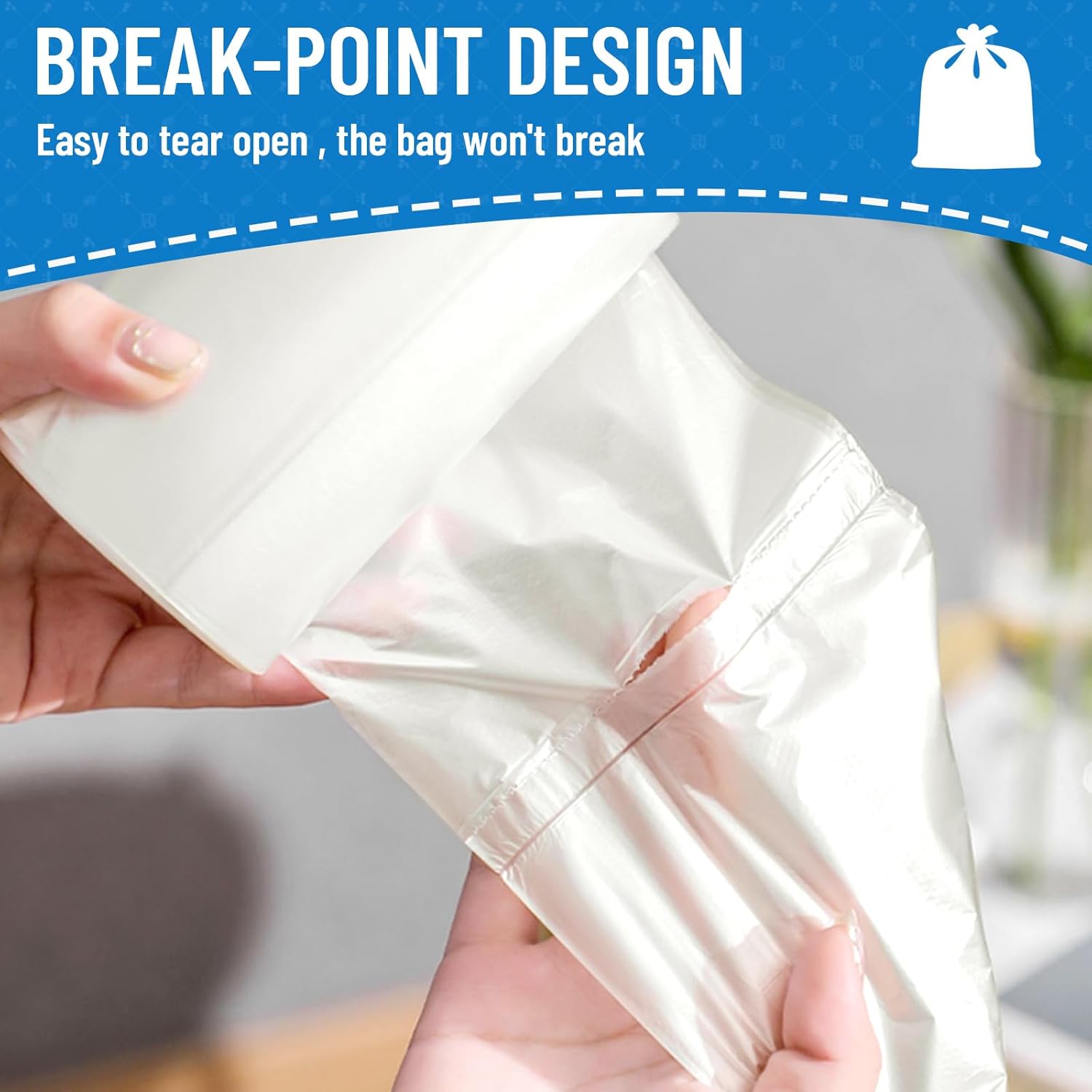 Detalle de LainNeala 4 Gallon Small Trash Bags – 100 Count, Unscented, White, Perforated Star Seal