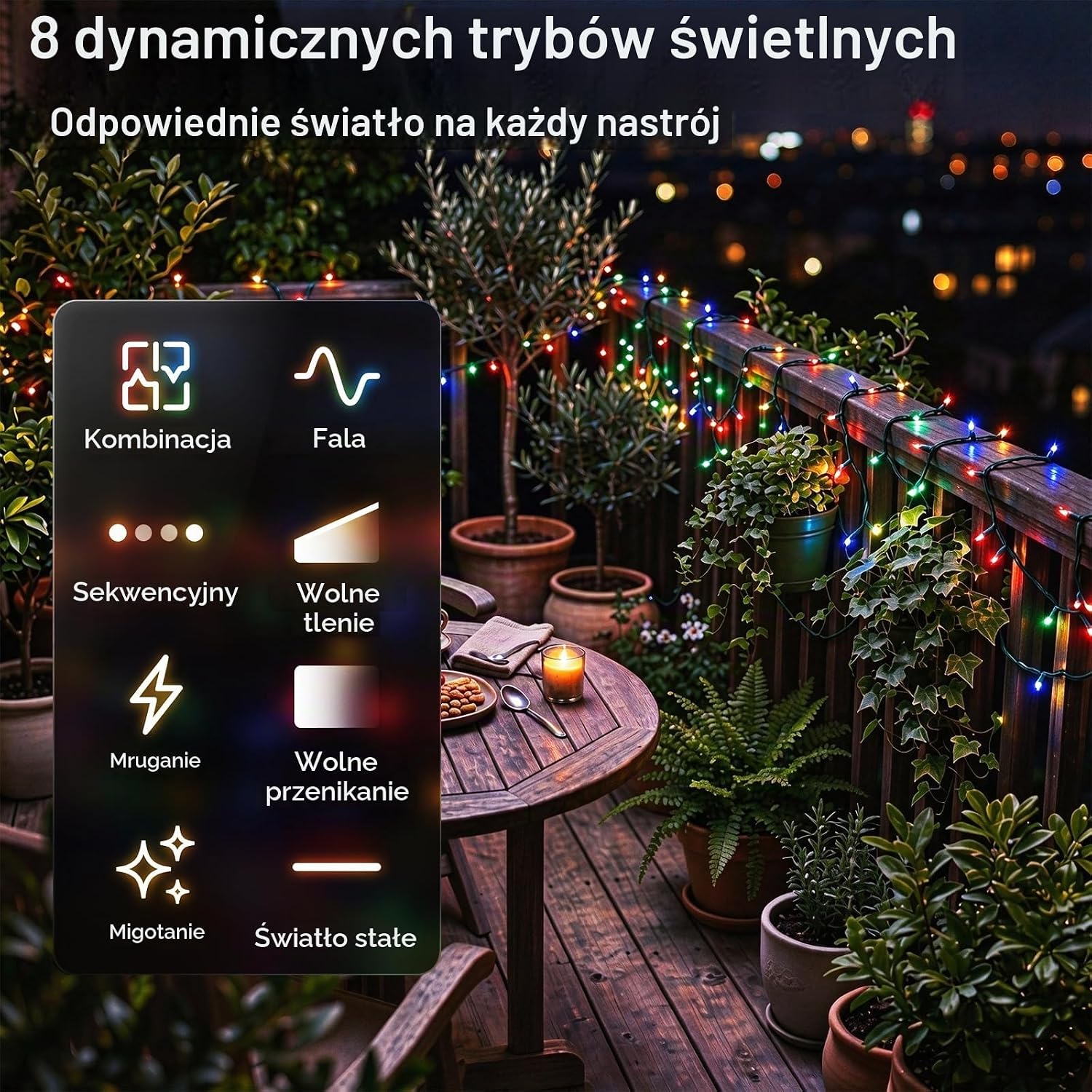 Detalle de Hopelit DC-20R łańcuch LED 20 m, 200 kolorowych diod, 8 trybów, timer