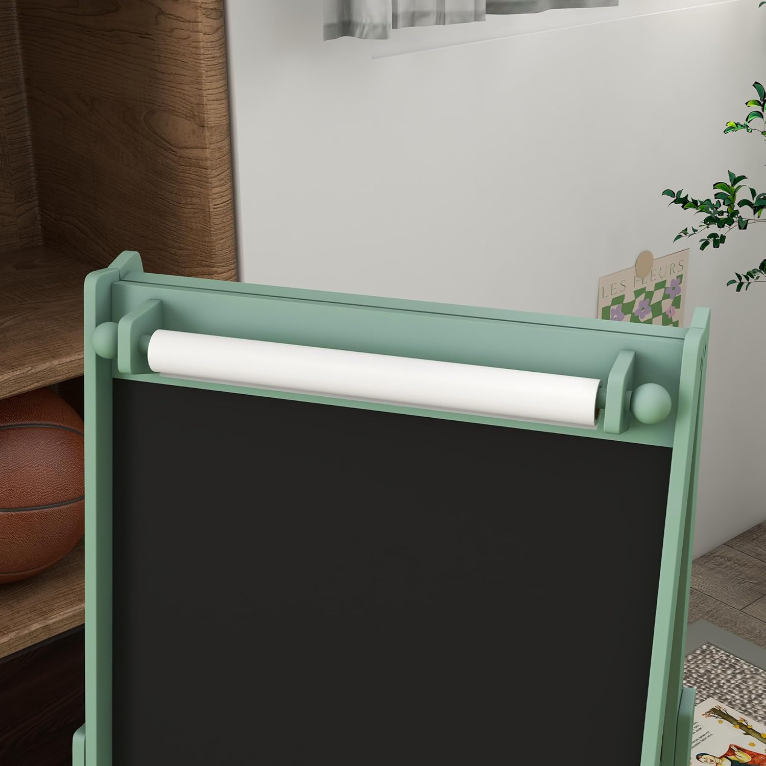Thumbnail 5 de AIYAPLAY Tableau chevalet enfant ardoise double face – 54 x 46,5 x 93 cm vert, 2 paniers