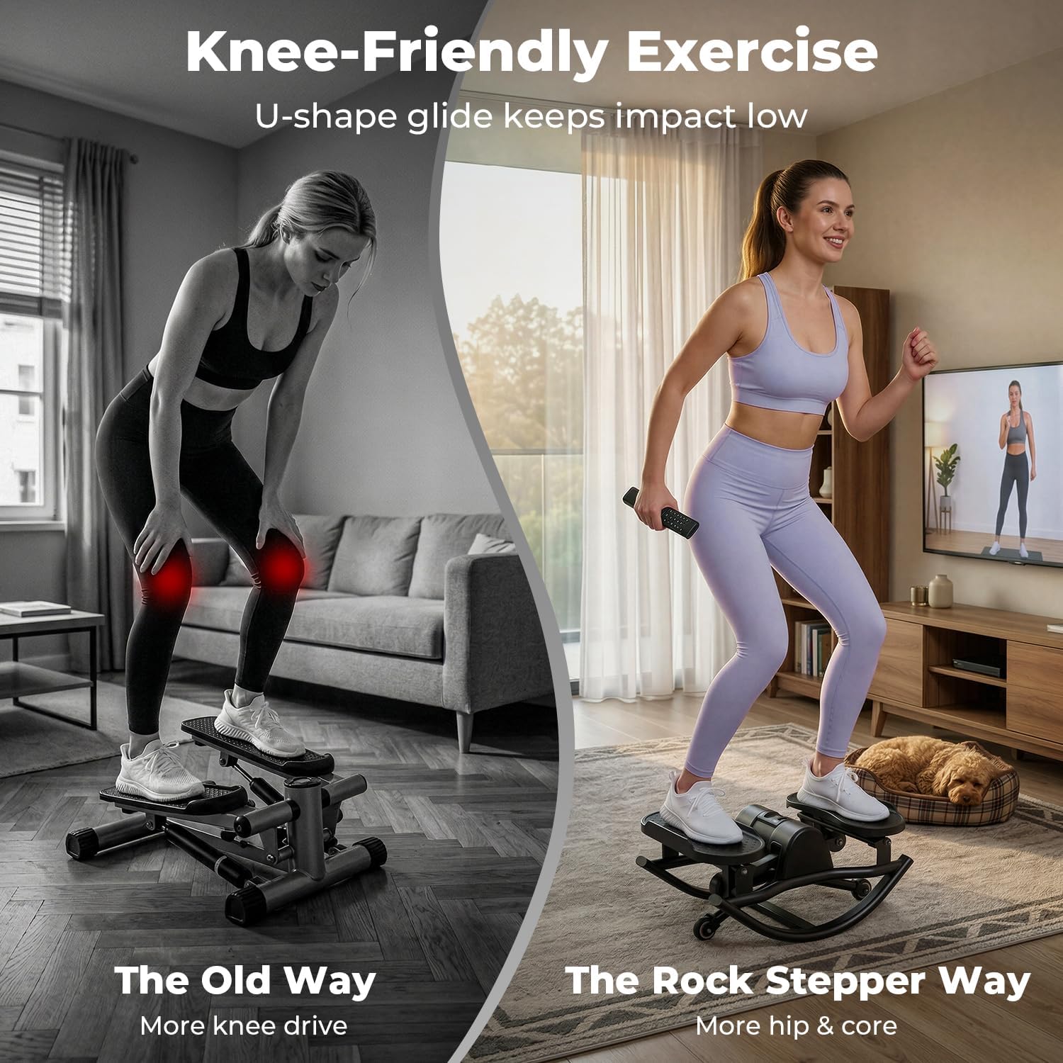 Thumbnail 3 de Rock Stepper Side to Side Rocking Stepper with Resistance Bands & LCD Monitor for Low-Impact Home Workouts