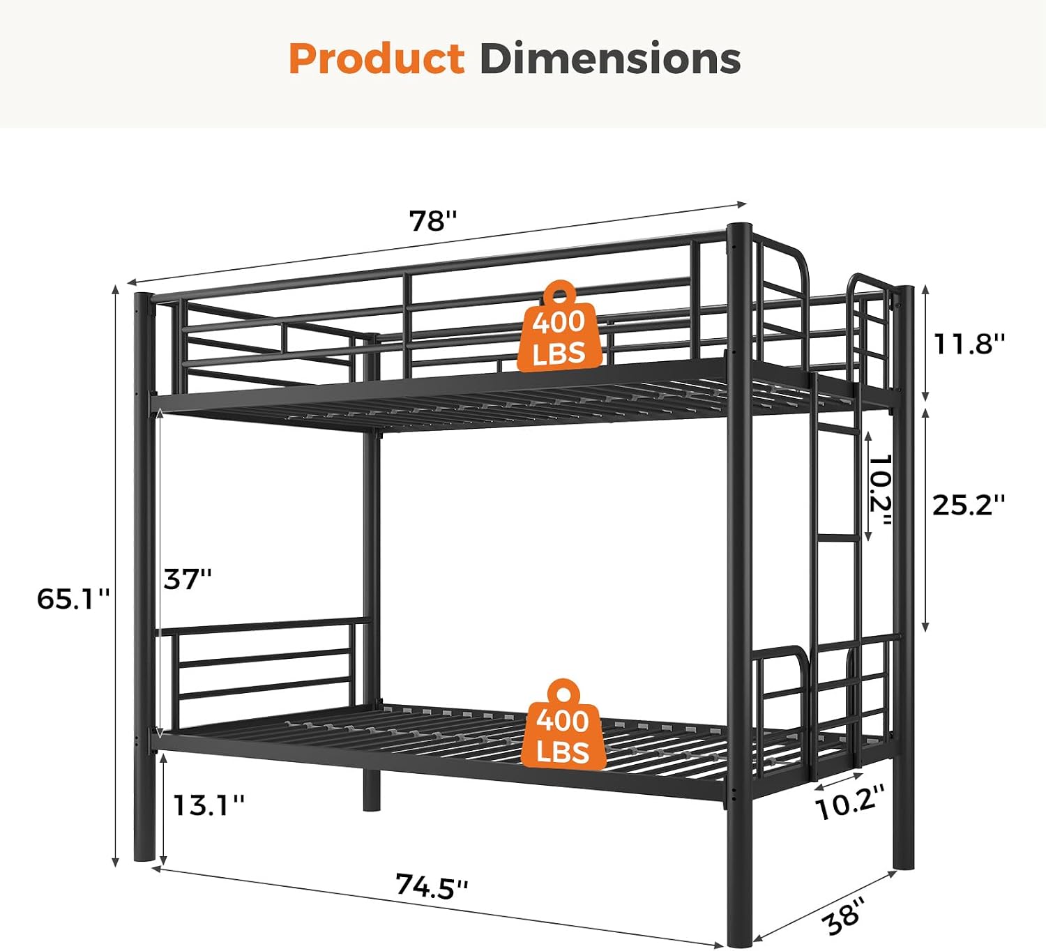 Detalle de Sweetcrispy Twin-over-Twin Metal Bunk Bed