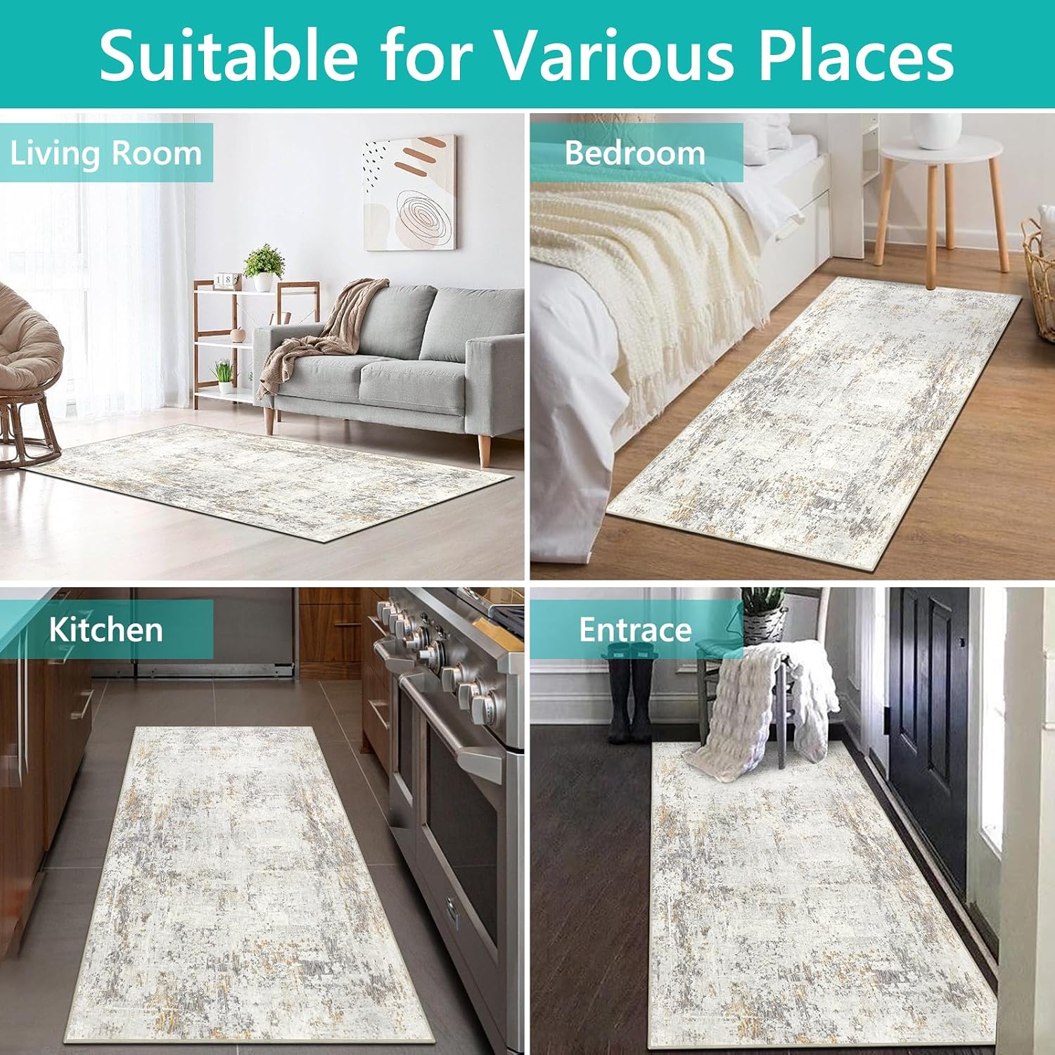 Thumbnail 5 de Capslpad Beige Abstract Area Rug 60x110cm washable runner