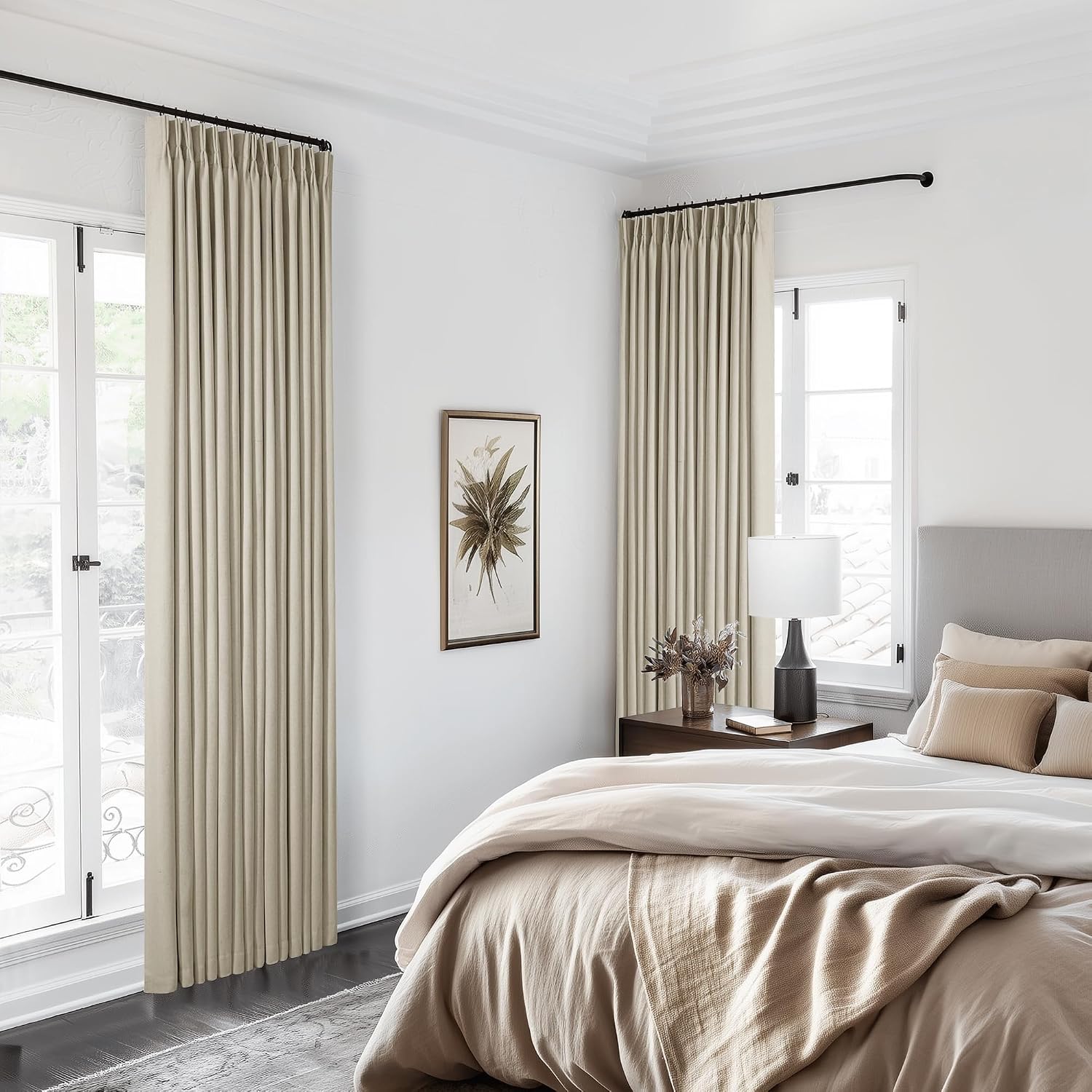 Thumbnail 6 de Greyish Beige Pinch Pleated Linen Blackout Curtains 96