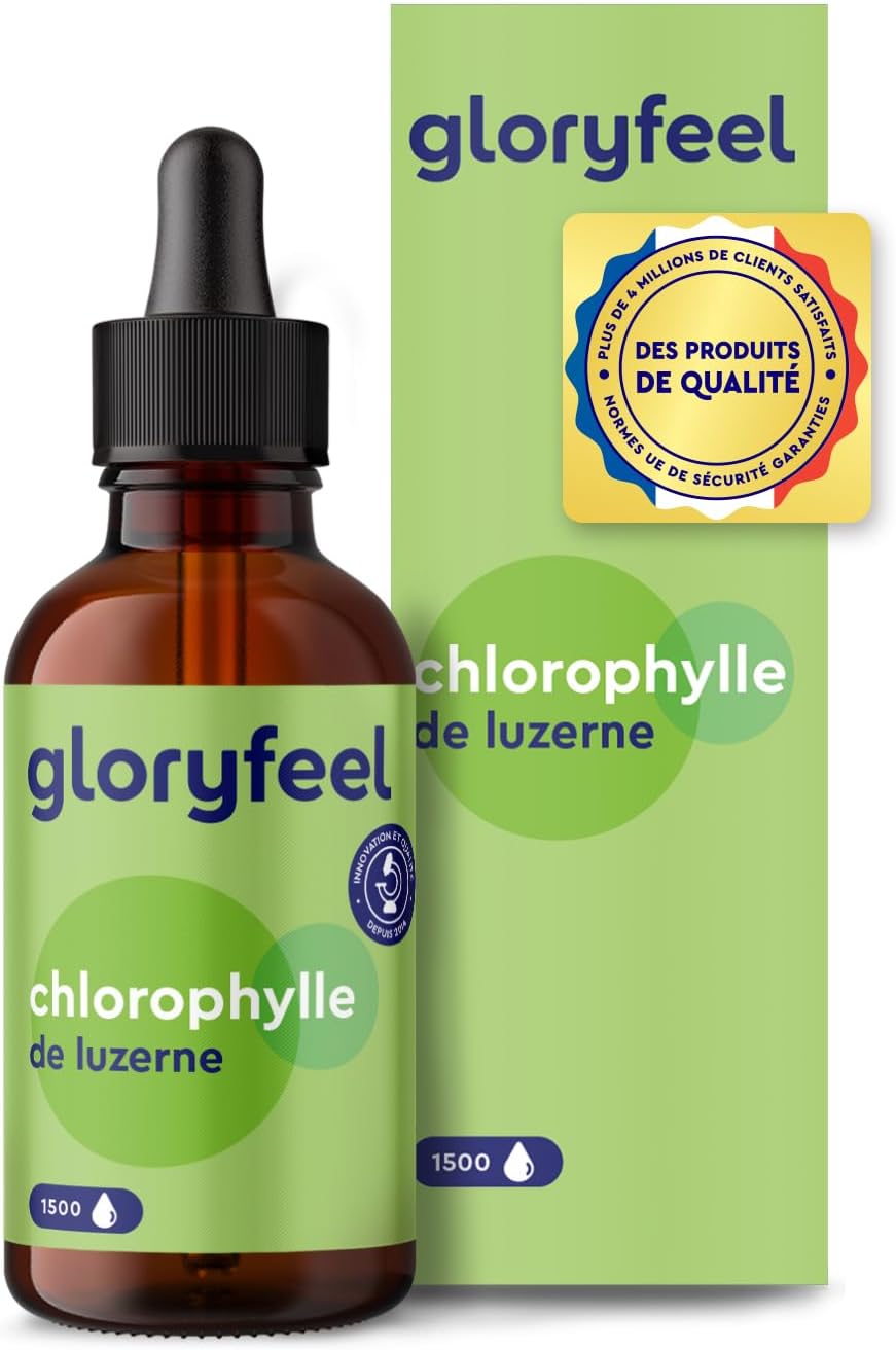 Detalle de Chlorophylle Liquide de Luzerne 50 ml (1500 gouttes) – 200 mg par dose, vegan et sans alcool