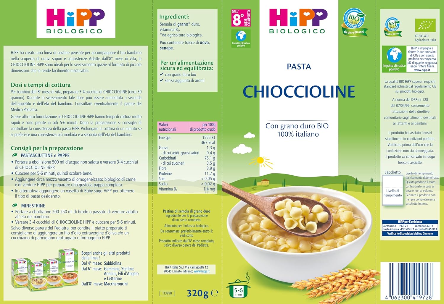Detalle de HiPP Pastina per Svezzamento a Forma di Chioccioline – Biologica, 12 Confezioni da 320 g