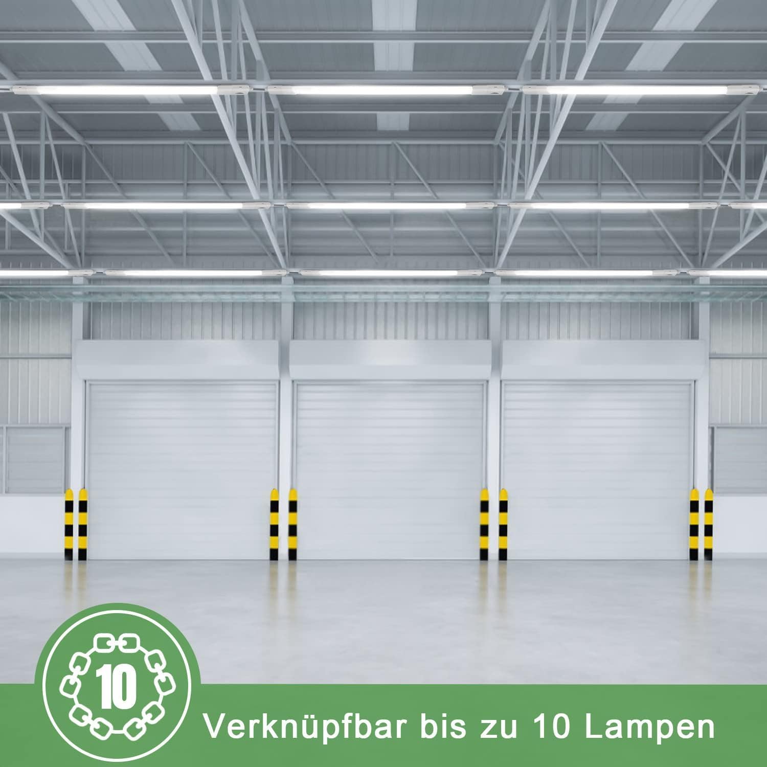 Detalle de TONFFI 3er-Set LED Feuchtraumleuchte 115 cm mit Bewegungsmelder, 36 W / 4.100 lm, IP65