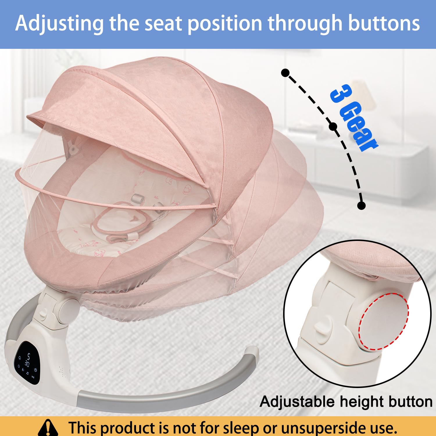 Detalle de JFOVMCYG Electric Baby Swing, 5 Speeds, Bluetooth, Timer, Pink