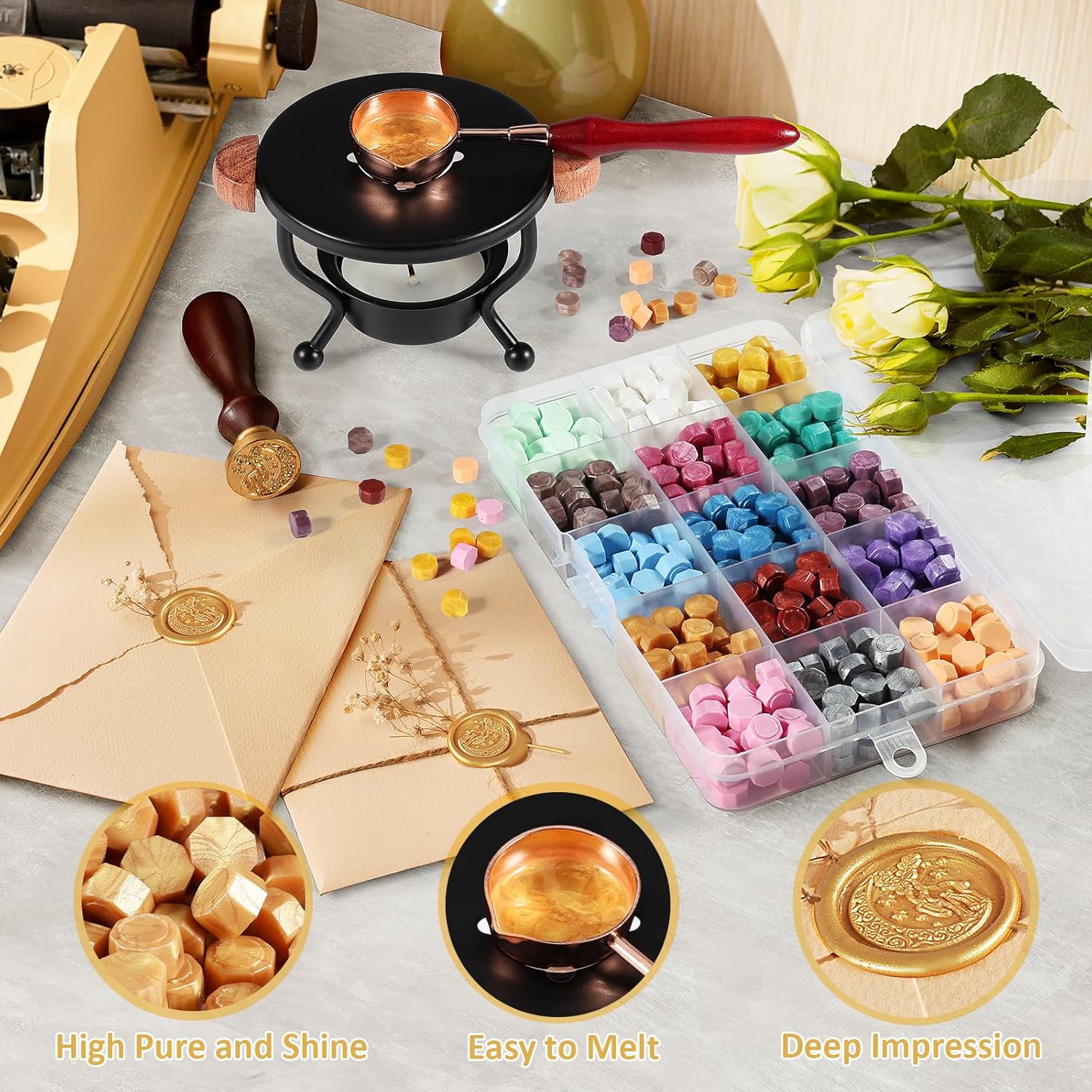 Thumbnail 2 de WEWINK PLUS 310Pcs Wax Seal Kit: Classic Beads, Warmer, Spoons and Accessories for Vintage Letters