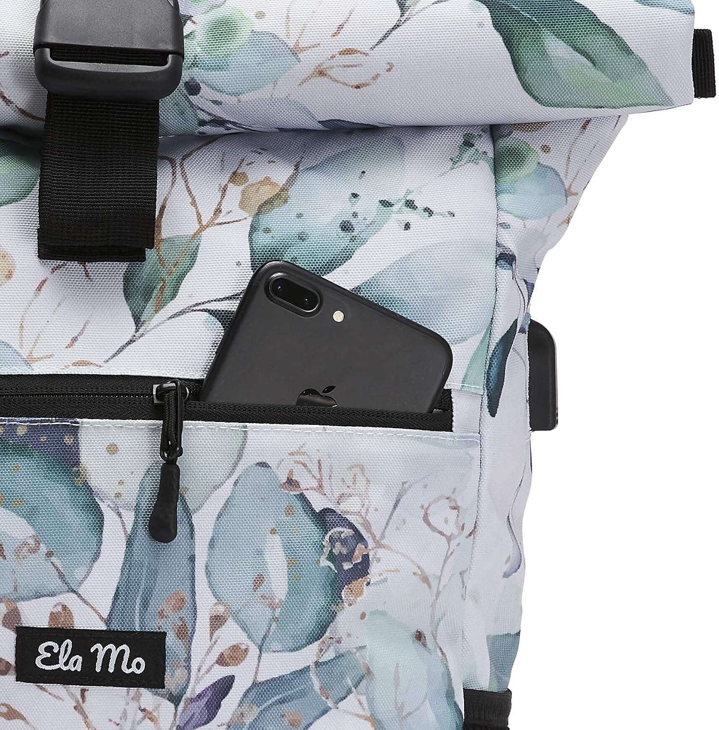 Detalle de Ela Mo Rucksack Damen – Rolltop mit variablem Volumen (18–26 l) und Notebookfach bis 17" – Wasserles Gold