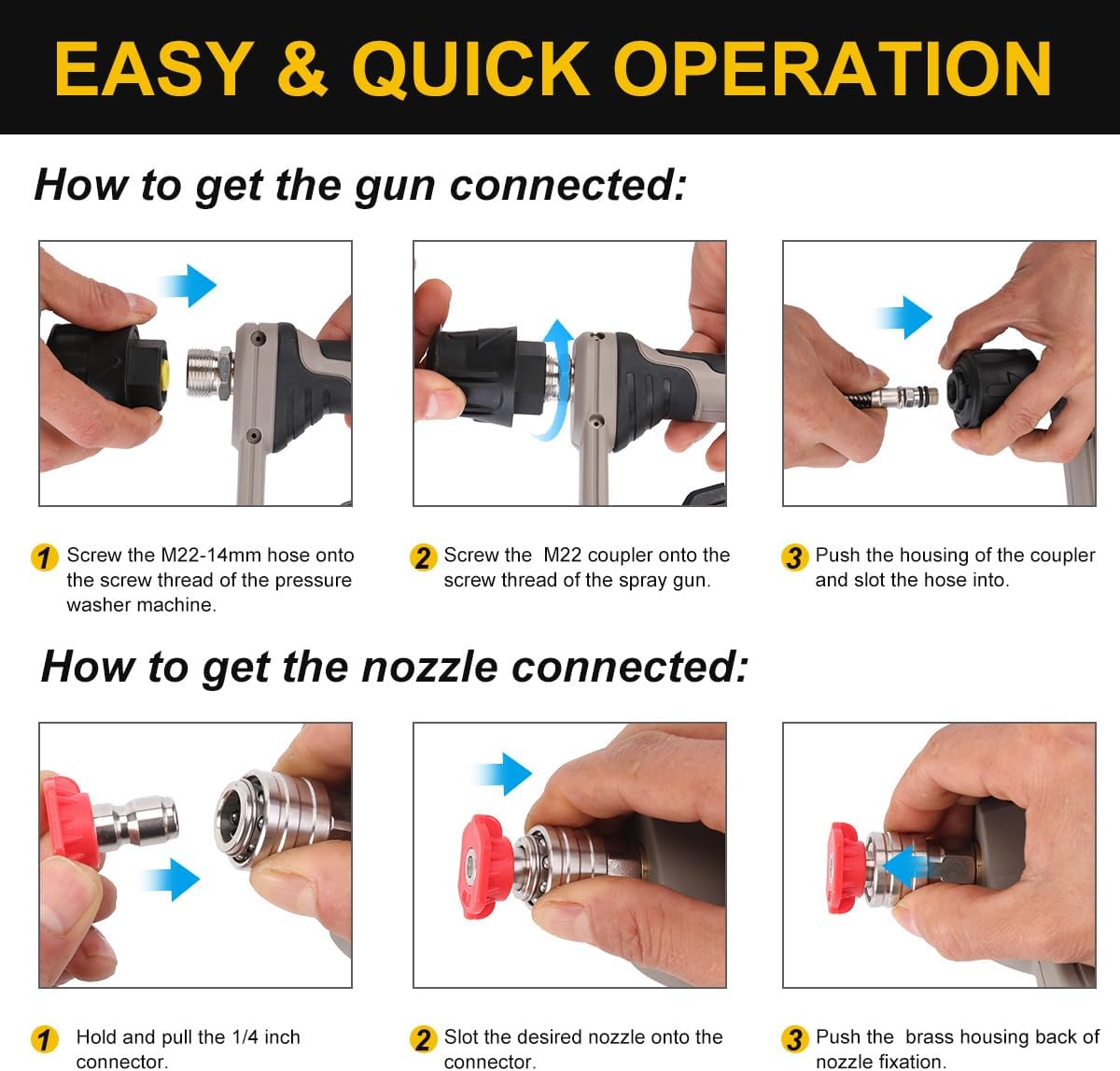 Detalle de Yuirshion High Pressure Washer Gun with 5 Nozzle Tips (up to 4350 PSI) for Car Cleaning