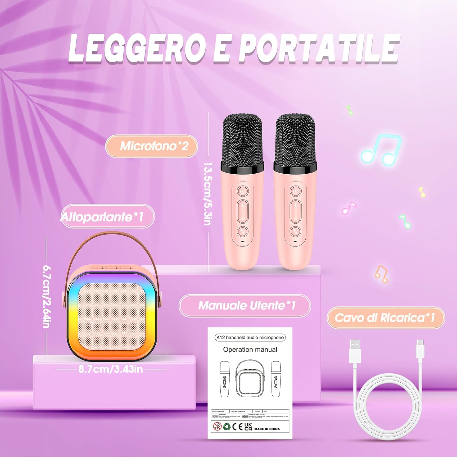 Detalle de Dislocati Regalo Bambina 3-12 Anni – Microfono Karaoke Bluetooth Portatile