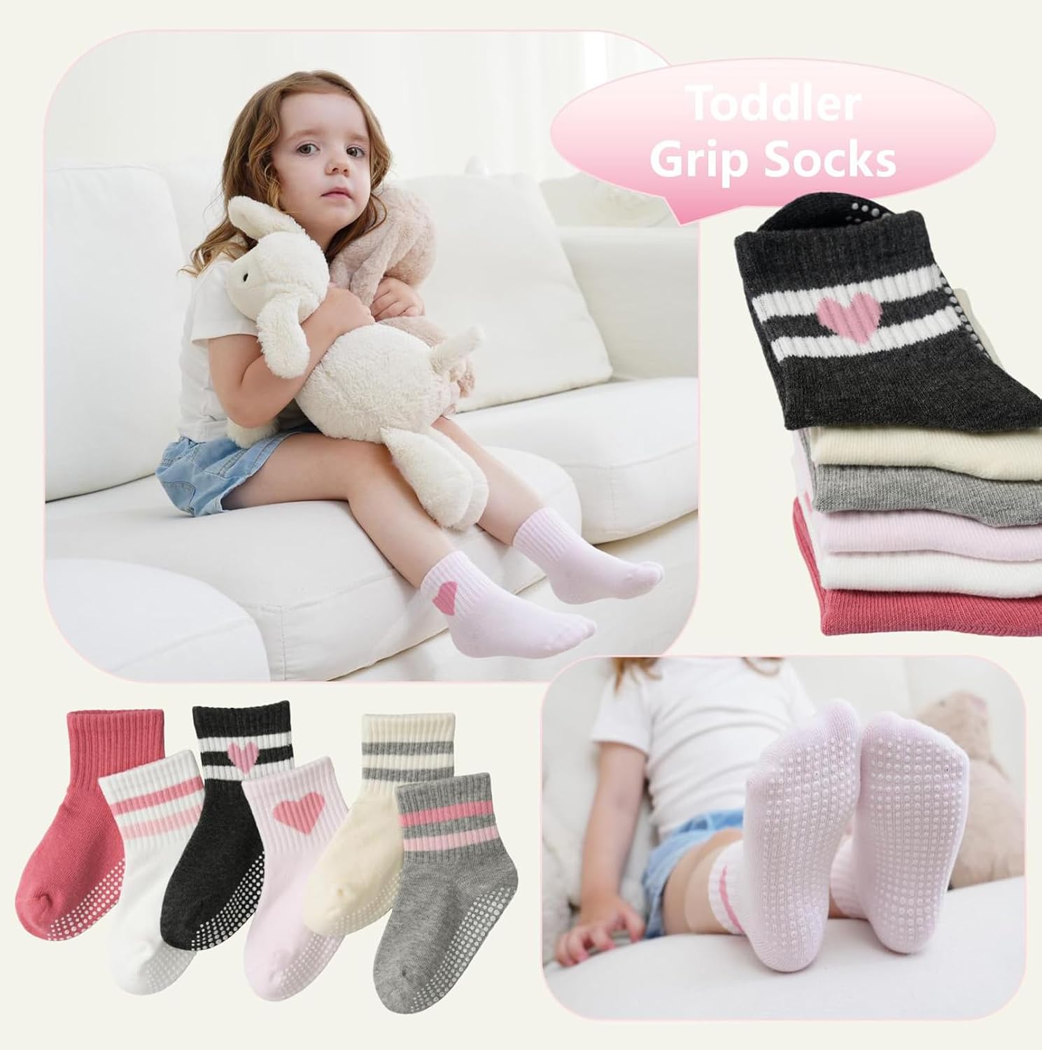 Detalle de Wamvp Toddler Grip Socks, 6-Pair Set