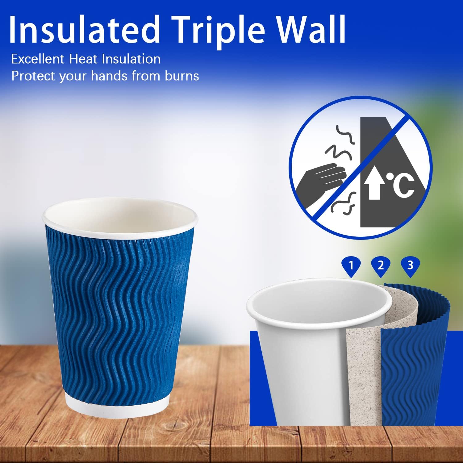 Thumbnail 2 de Lamosi 500-Count 12 oz Insulated Paper Cups (Navy) – Heat-Resistant Kraft Ripple Wall, Disposable, Bulk