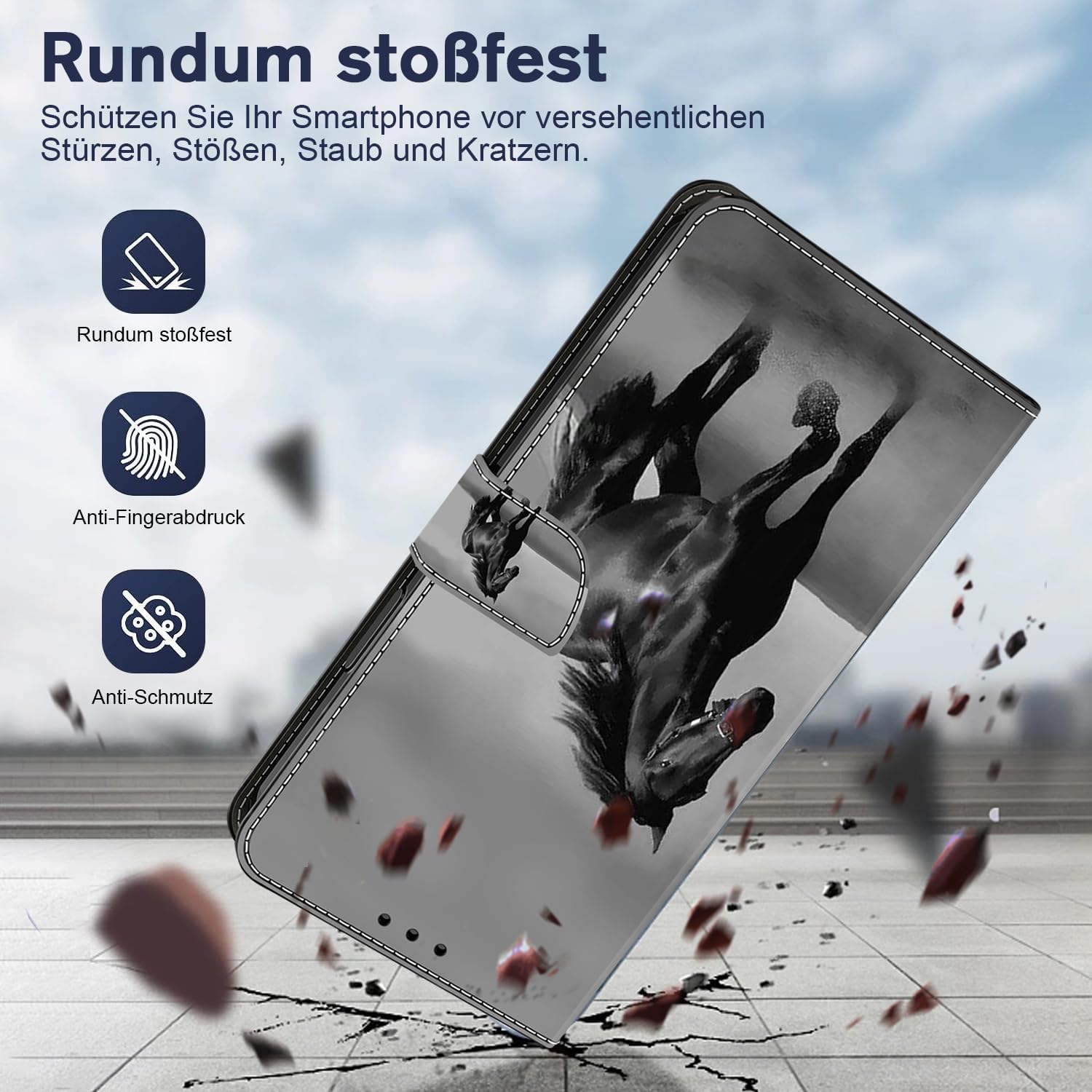 Thumbnail 5 de BOLELAW Flip-Hülle für Samsung Galaxy A54 5G – Magnetverschluss, Kartenfächer, Standfunktion, Lederoptik Schwarz