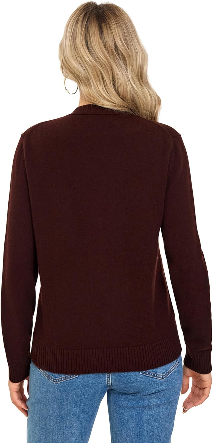 Detalle 2 de VETLURY Damen-Strickjacke aus 100% Merinowolle – V-Ausschnitt, grob offen, Perlmuttknöpfe
