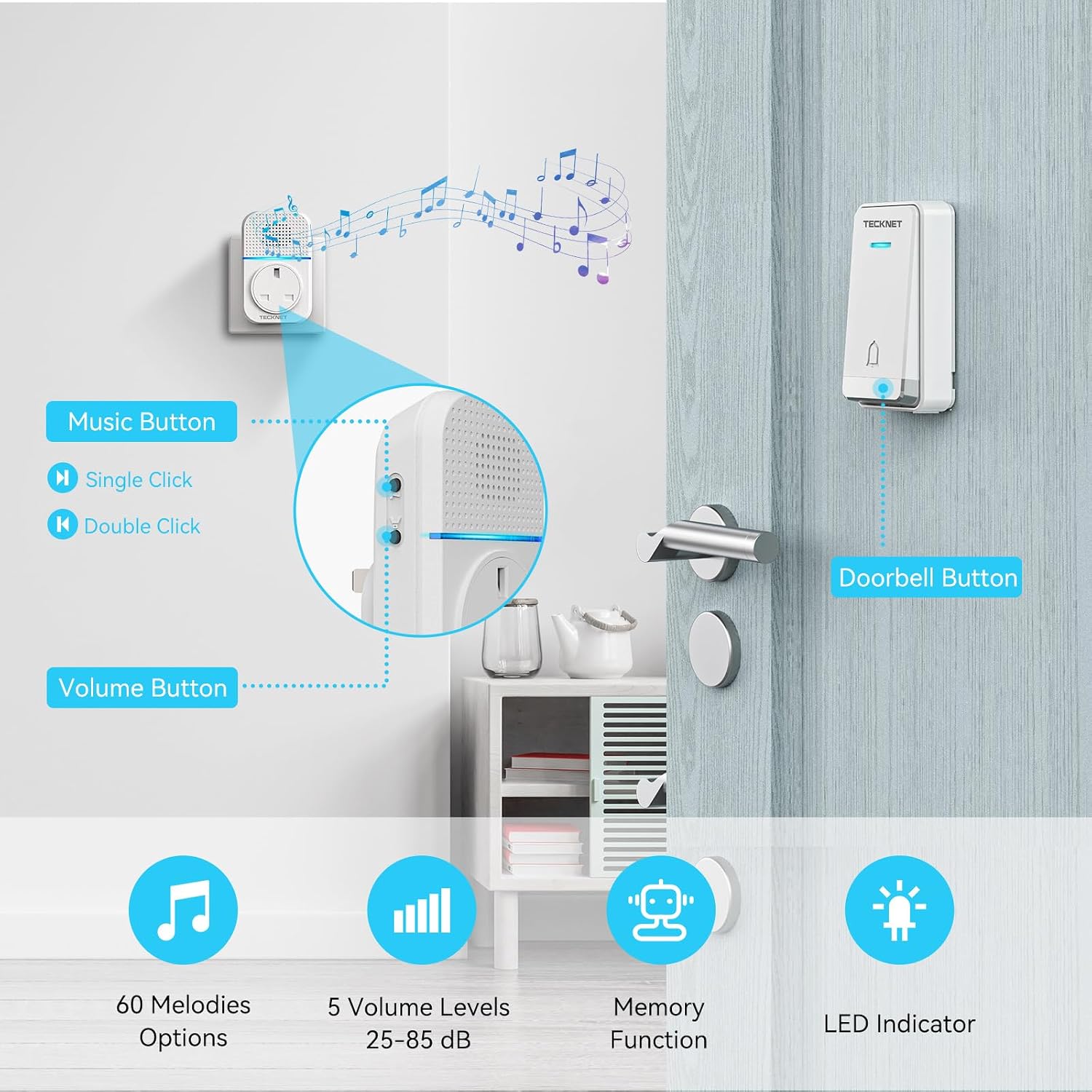 Thumbnail 5 de TECKNET Wireless Doorbell Self-Powered