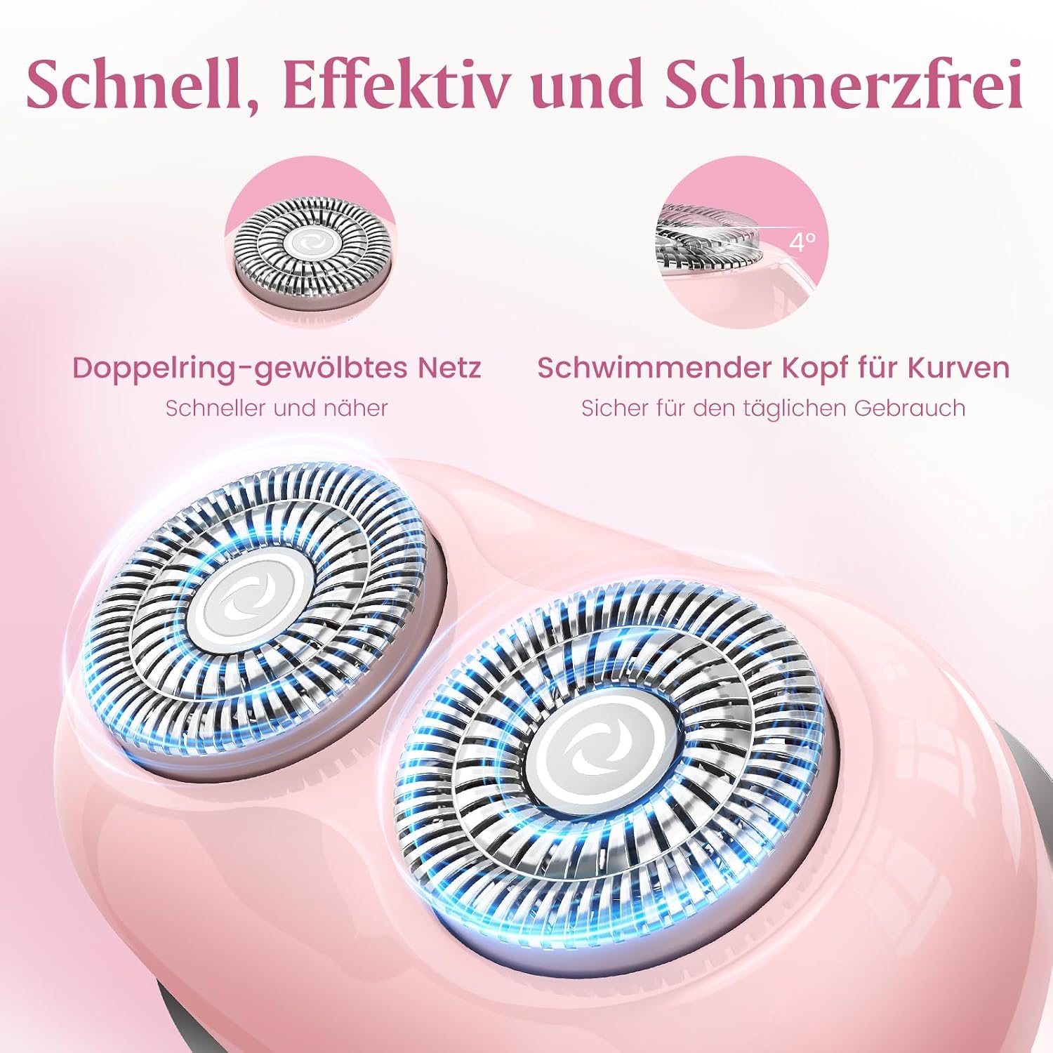 Detalle de Brightup Gesichtshaarentferner für Damen – Elektrischer Rasierer, wasserdicht, USB-C, kompakt, rosa