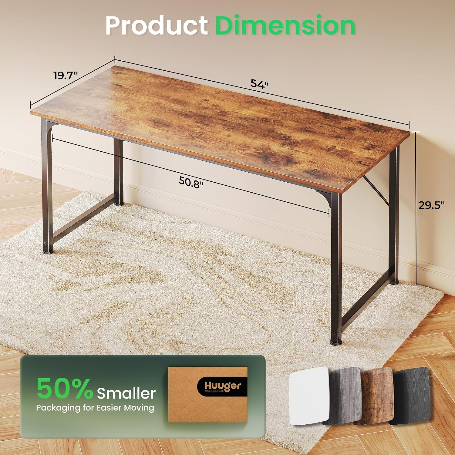 Detalle 2 de Huuger Rustic Brown Computer Desk with Metal Frame and Spacious Worktop