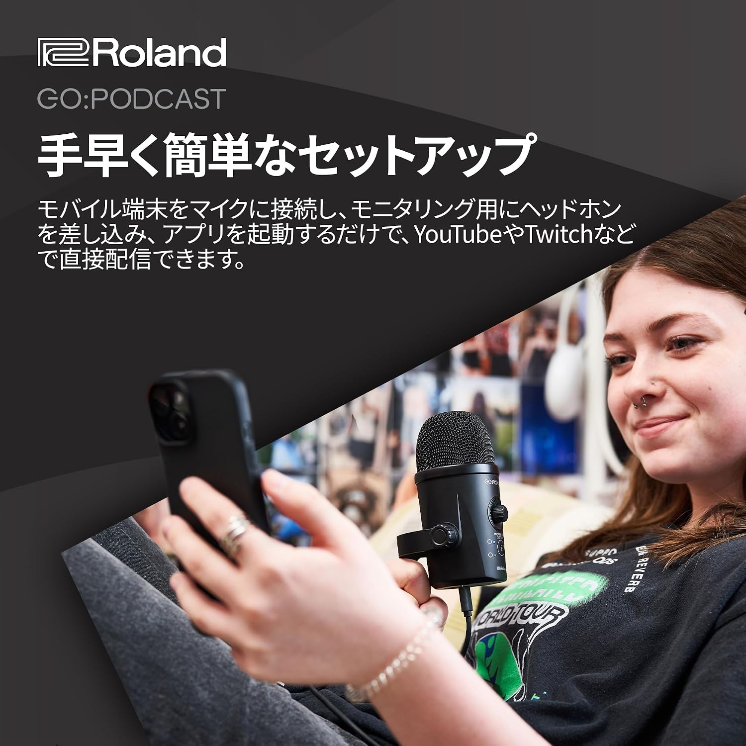 Detalle de Roland GO:PODCAST USBコンデンサーマイク|4種類の指向性切替・スマホやPCに対応