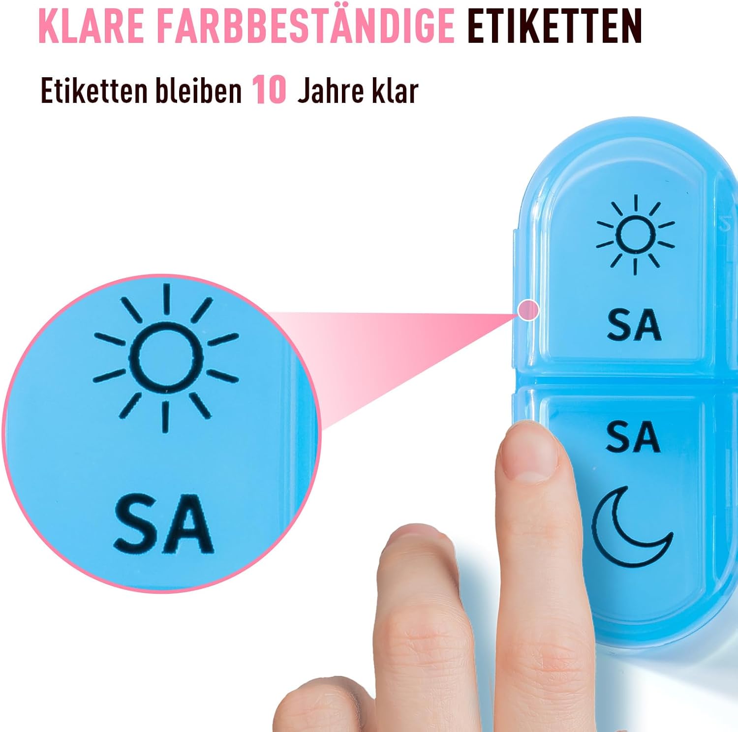 Detalle 2 de Doruimi Tablettenbox 7 Tage Morgens Abends – BPA-frei, kompakt und belastbar in Rosa