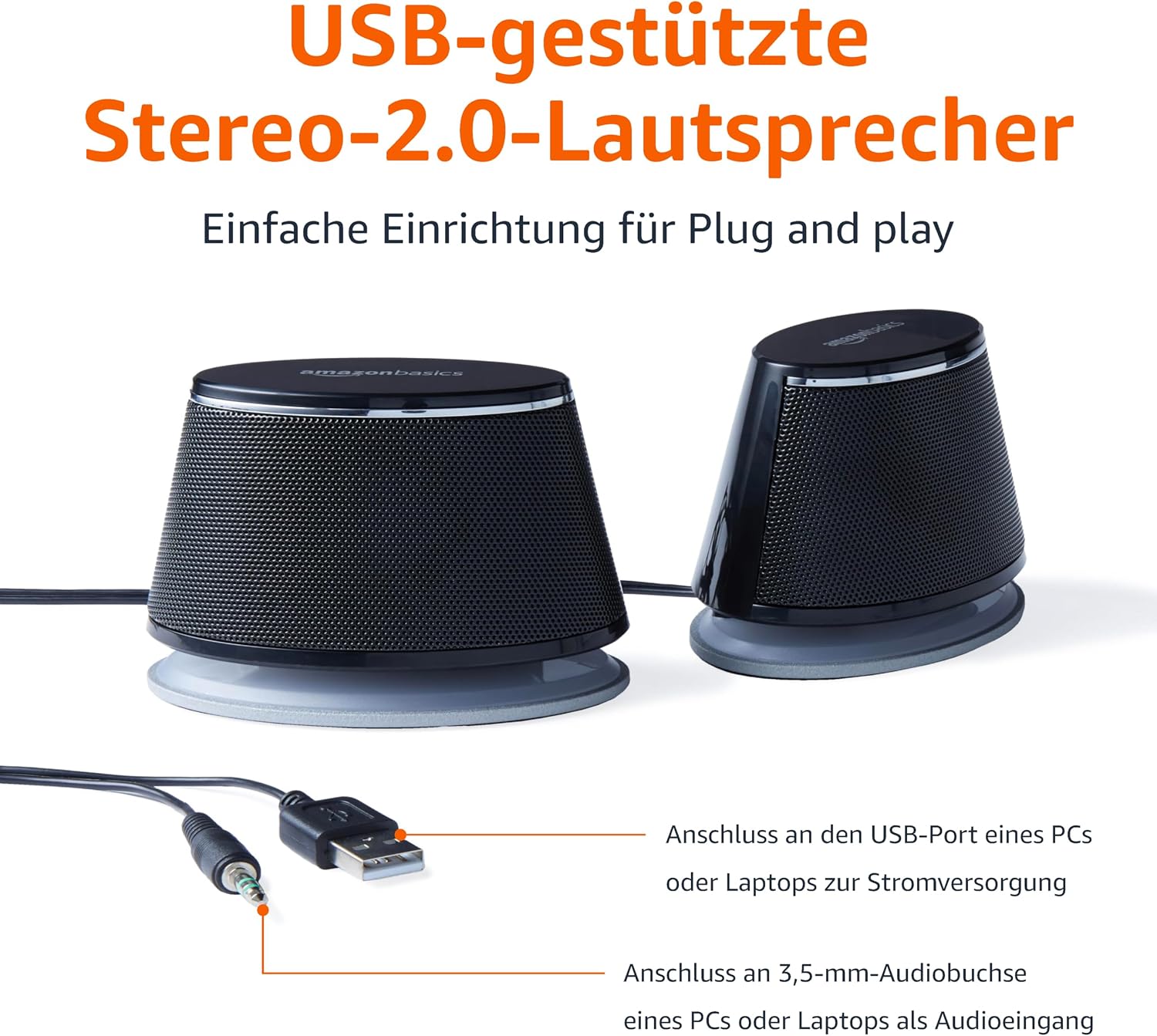 Thumbnail 1 de Amazon Basics 2.0 Stereo-Lautsprecher für PC oder Laptop mit AUX (3,5 mm) und USB-Strom